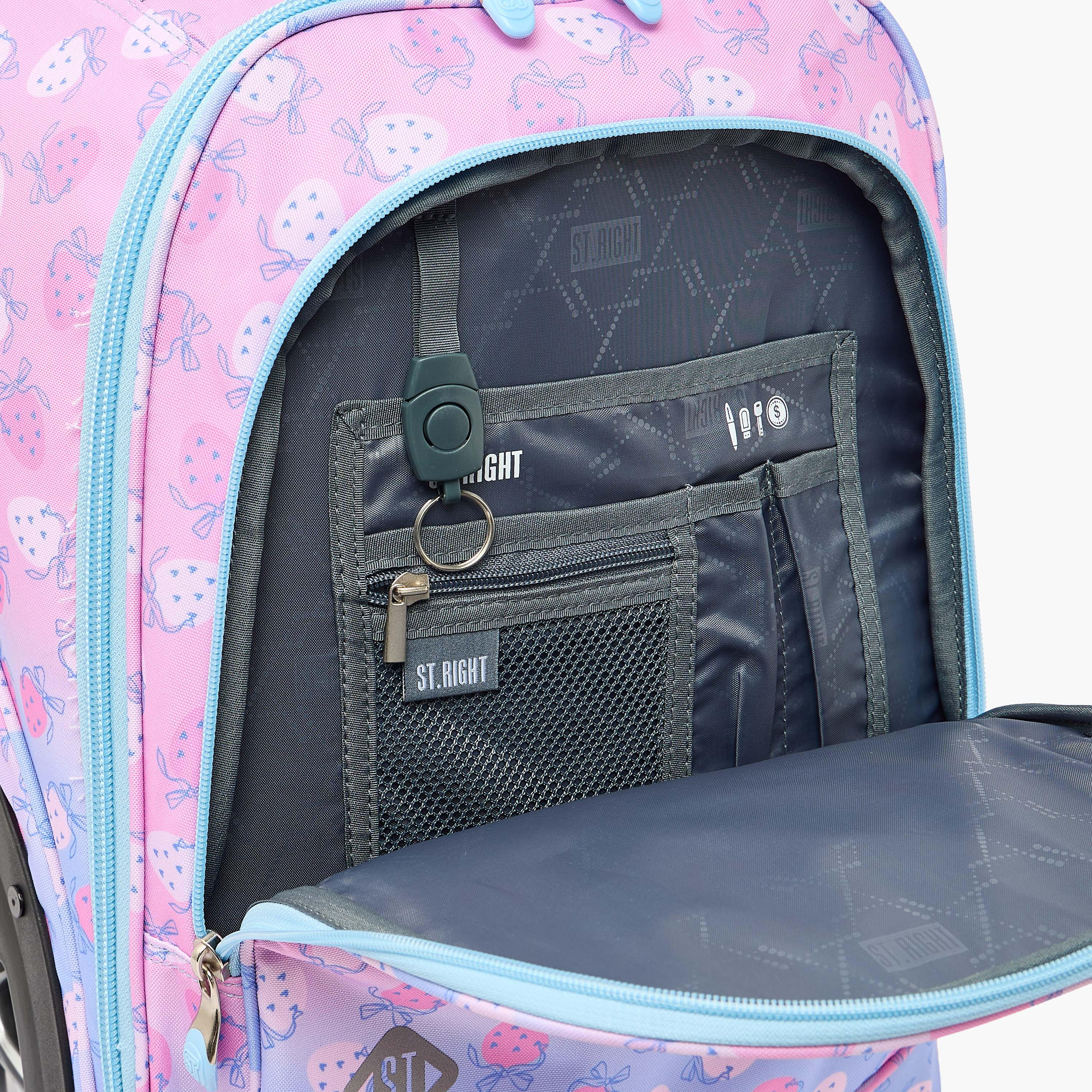 St.Right Strawberry Print Trolley Bag for Girls 8-13 Years with Retractable Handle - 18 inch-school-bagsandbackpacks-trolleybags-image-7