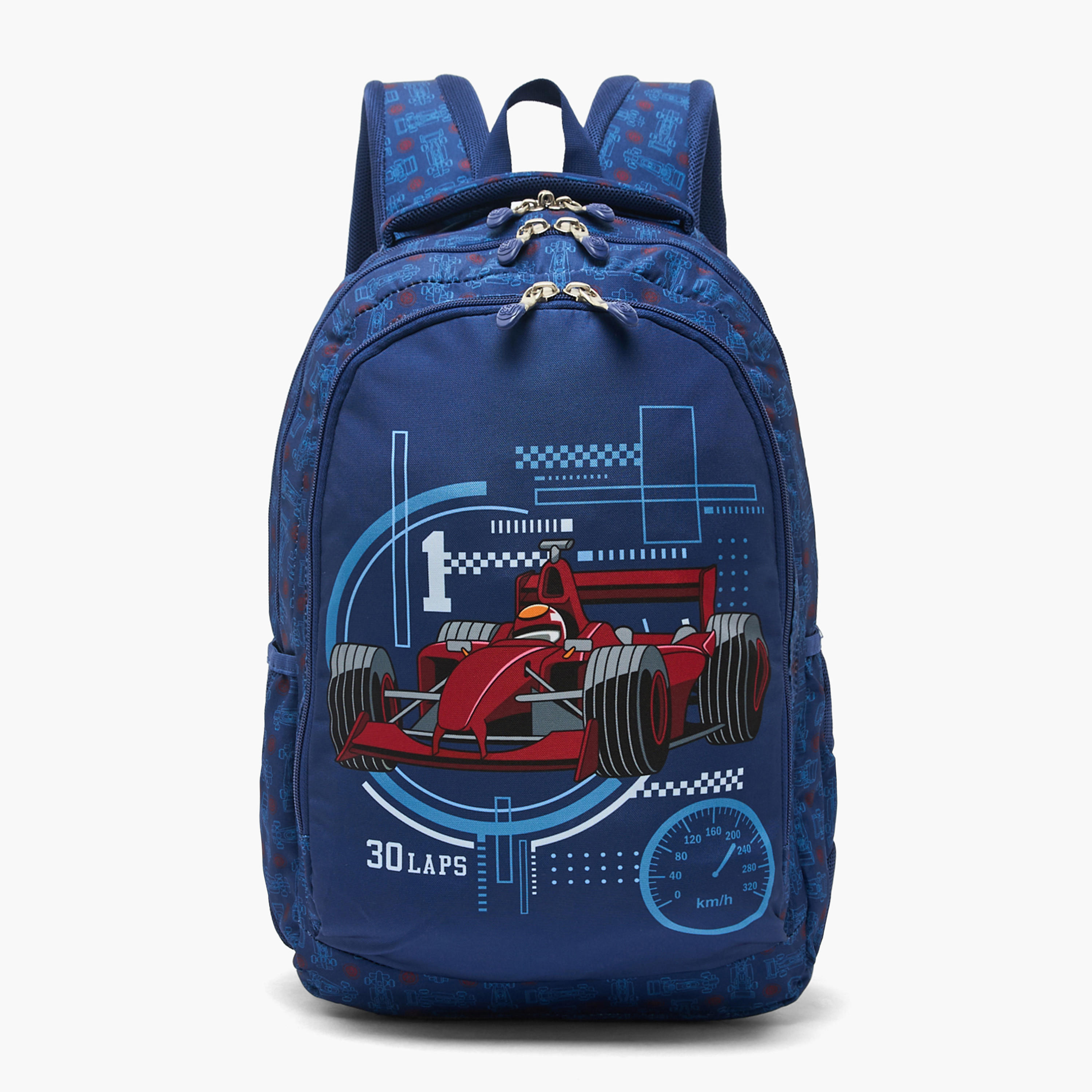 شنطة ظهر بطبعات سيارة سباق للأولاد 8-13 سنة وحمّالات مبطنة - 18 بوصة-school-bagsandbackpacks-backpacks-image-1