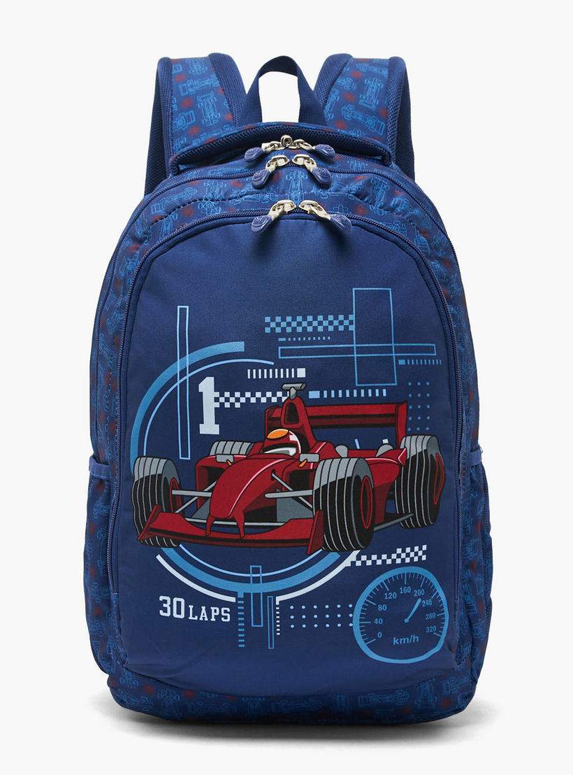 شنطة ظهر بطبعات سيارة سباق للأولاد 8-13 سنة وحمّالات مبطنة - 18 بوصة-school-bagsandbackpacks-backpacks-image-1