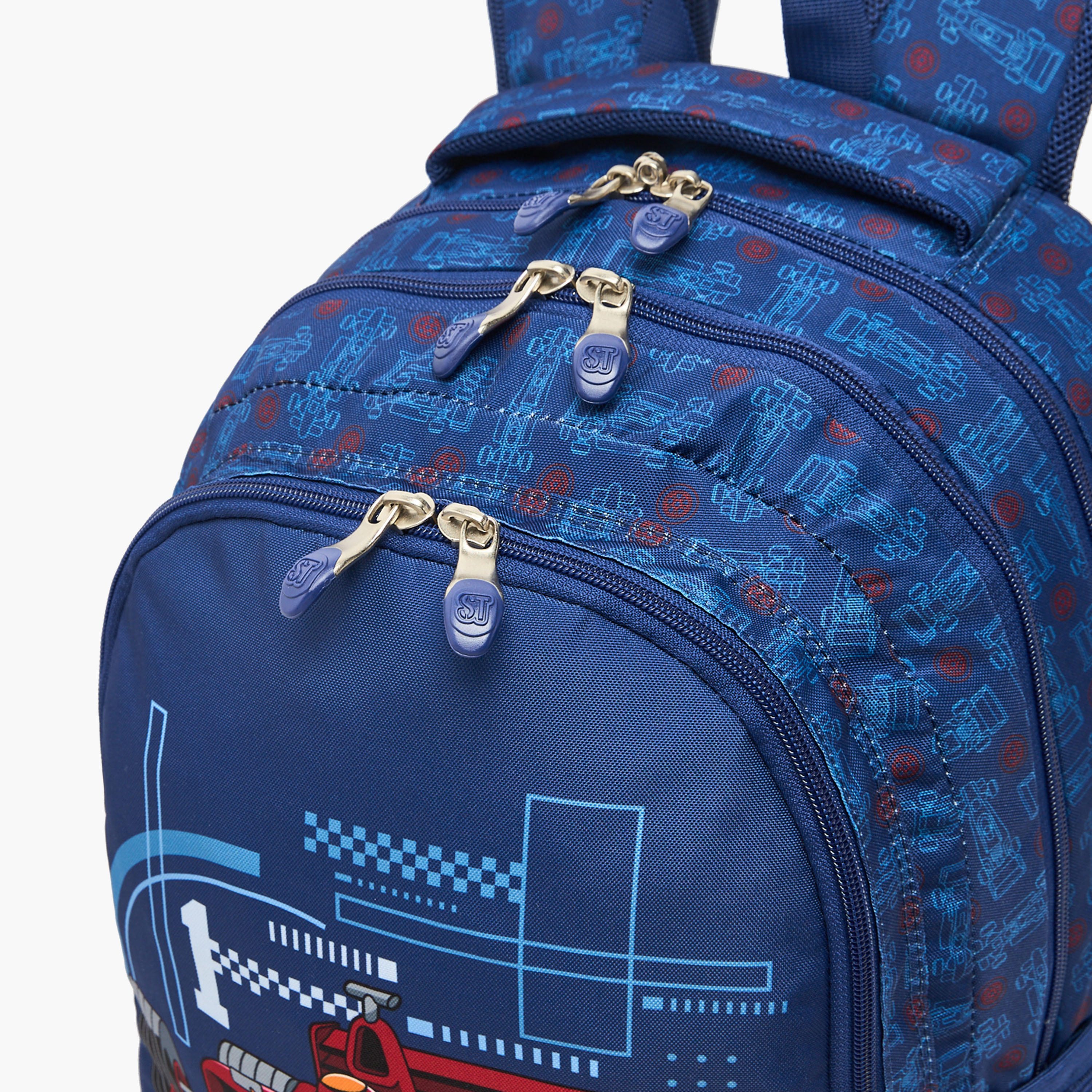 شنطة ظهر بطبعات سيارة سباق للأولاد 8-13 سنة وحمّالات مبطنة - 18 بوصة-school-bagsandbackpacks-backpacks-image-2