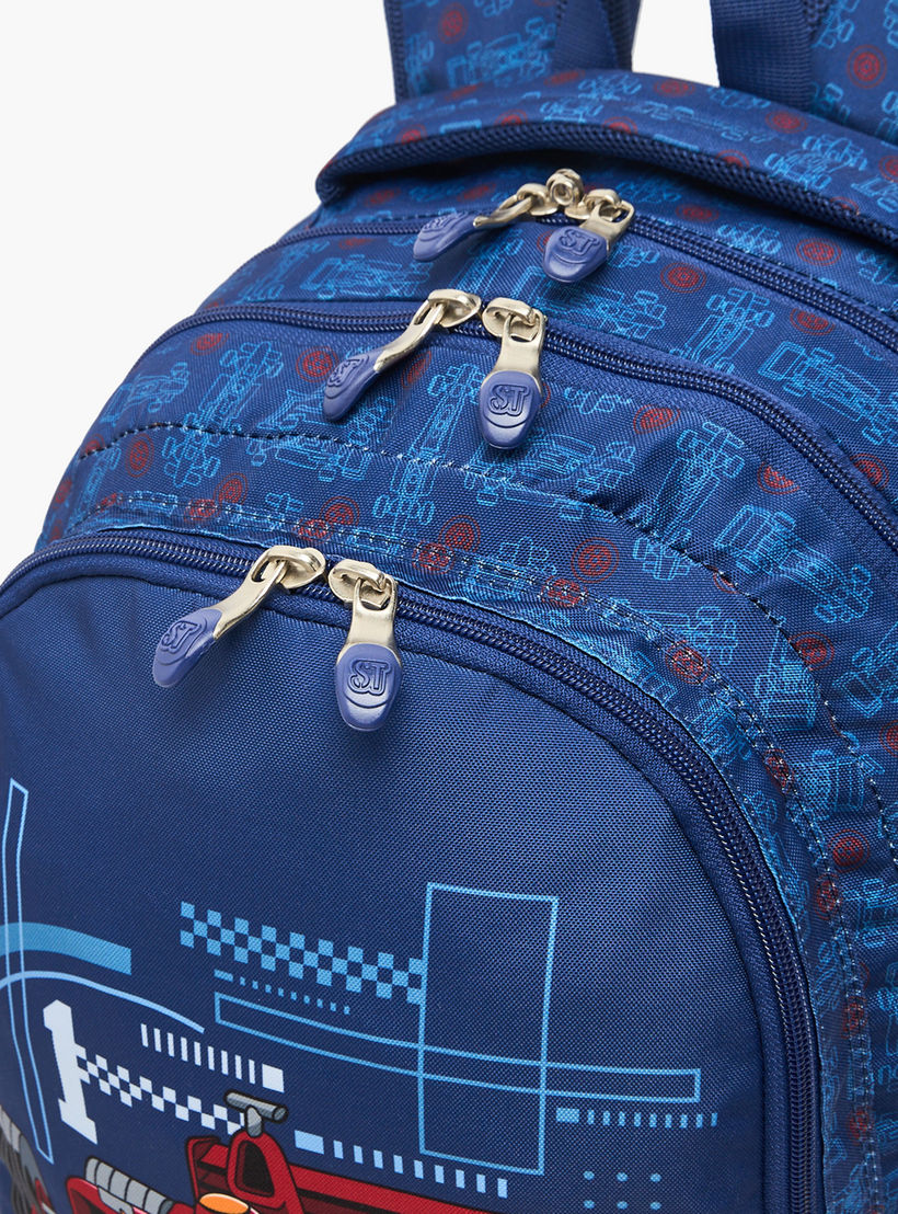 شنطة ظهر بطبعات سيارة سباق للأولاد 8-13 سنة وحمّالات مبطنة - 18 بوصة-school-bagsandbackpacks-backpacks-image-2