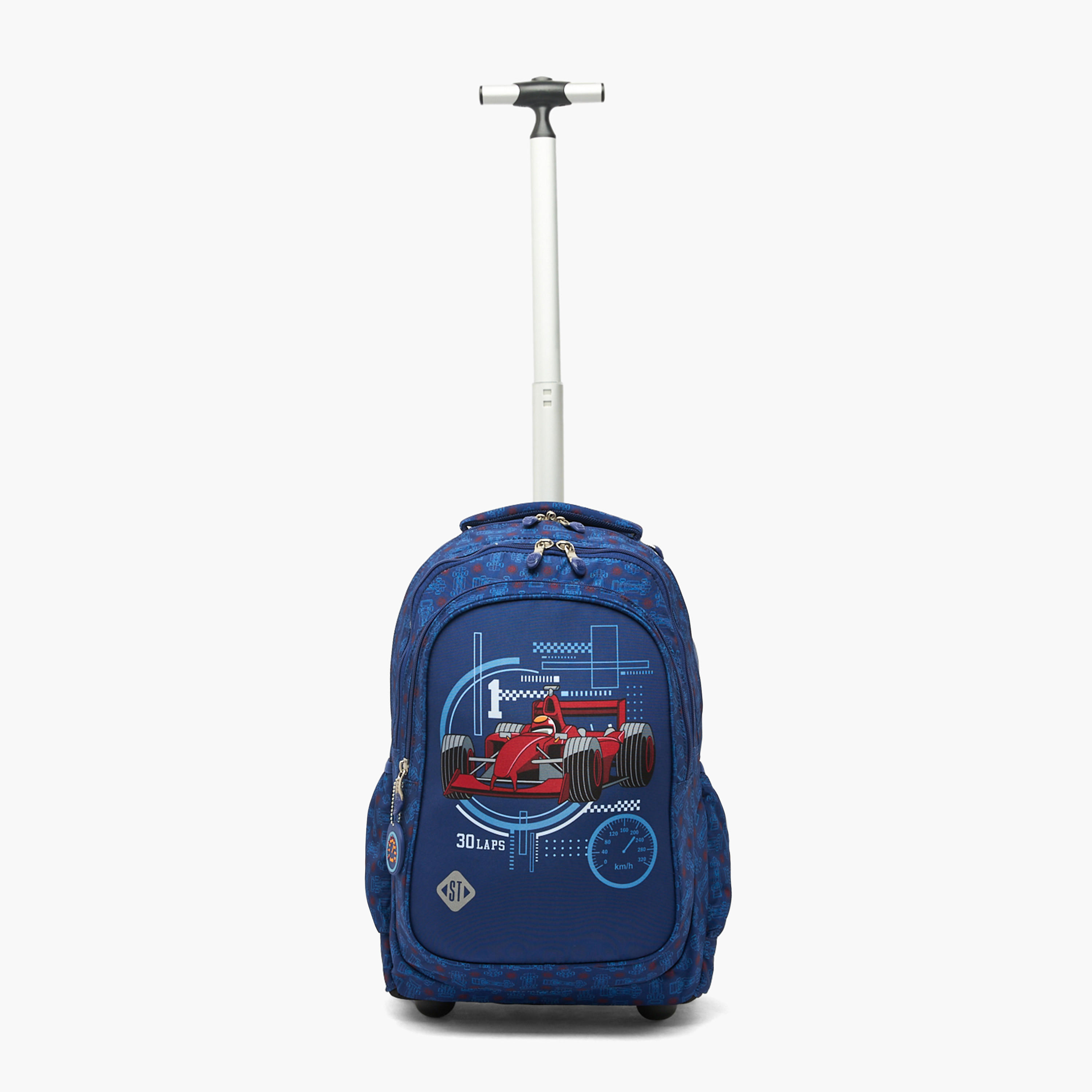 St.Right Racing Car Print Trolley Backpack for Boys 8-13 Years with Retractable Handle - 18 inch-school-bagsandbackpacks-trolleybags-image-2