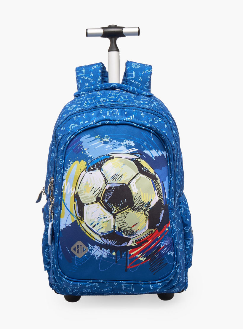 St.Right Football Print Trolley Backpack for Boys 8-13 Years with Retractable Handle - 18 inches-school-bagsandbackpacks-trolleybags-image-1
