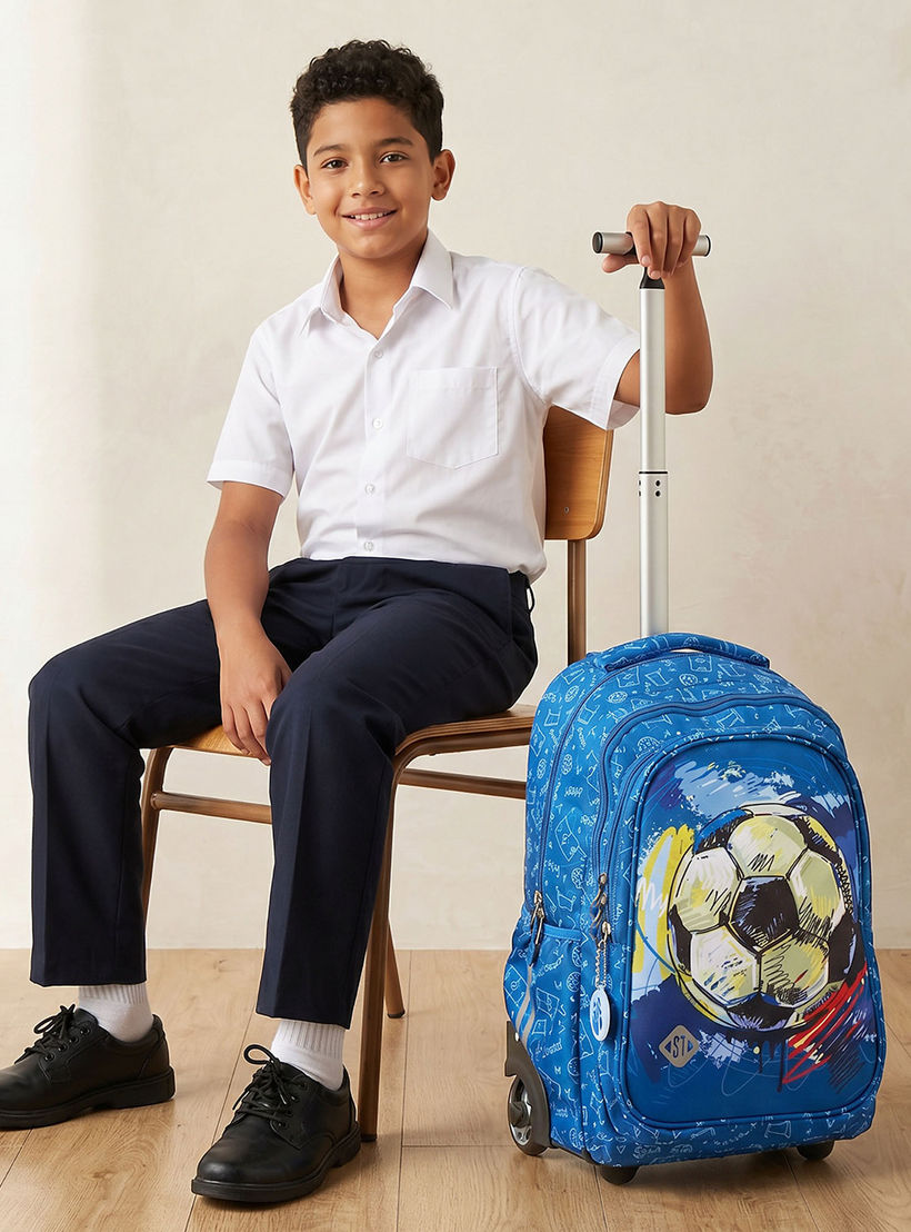 St.Right Football Print Trolley Backpack for Boys 8-13 Years with Retractable Handle - 18 inches-school-bagsandbackpacks-trolleybags-image-3