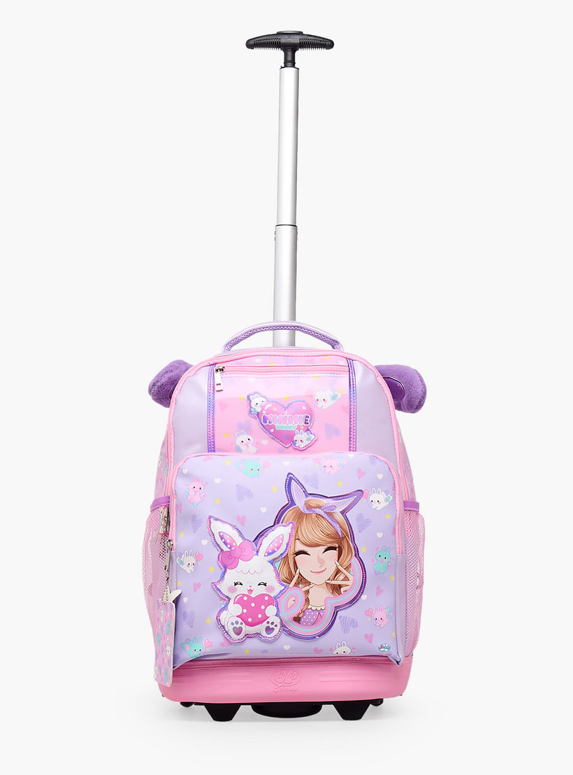 Minmie Printed Trolley Backpack for Girls 8-13 Years with Adjustable Shoulder Straps - 18 inches-school-bagsandbackpacks-trolleybags-image-3