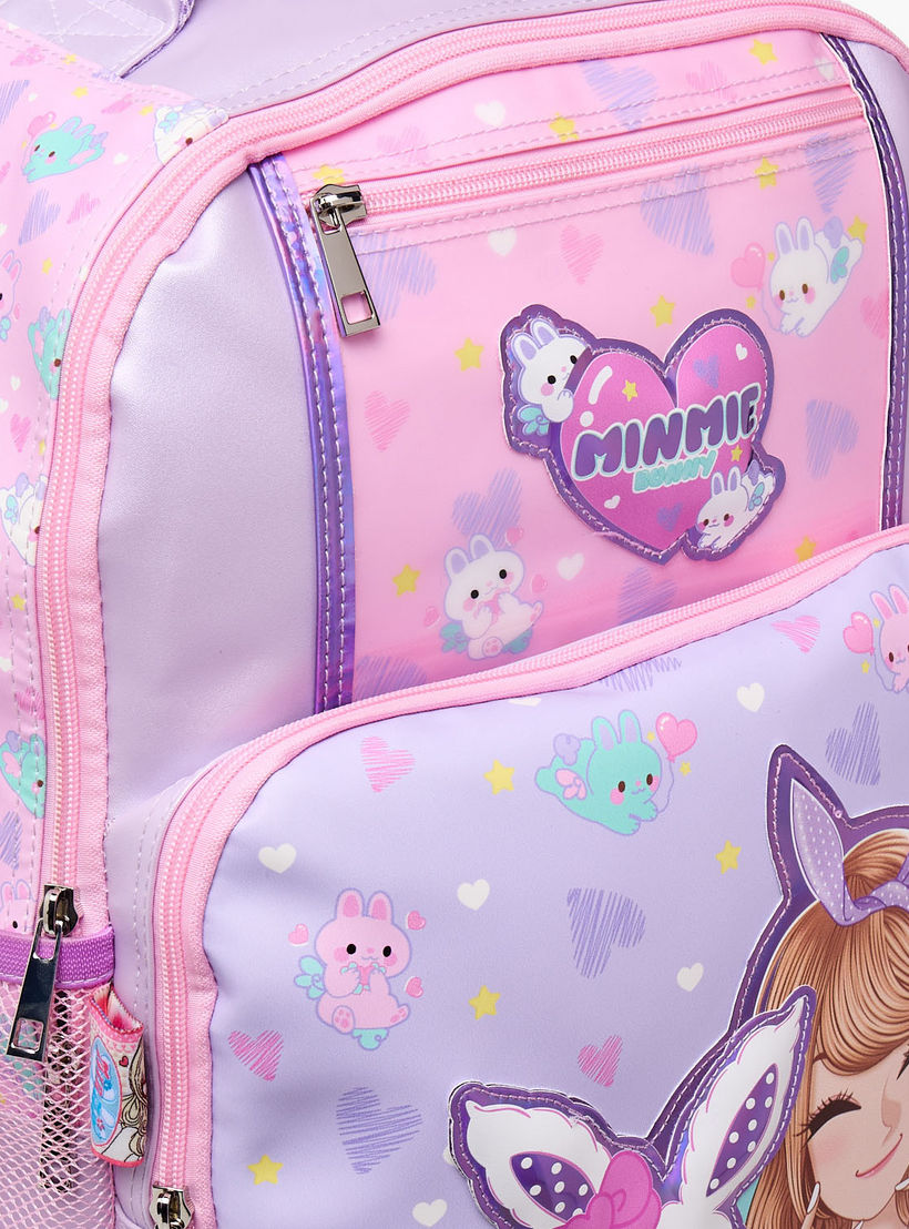 Minmie Printed Trolley Backpack for Girls 8-13 Years with Adjustable Shoulder Straps - 18 inches-school-bagsandbackpacks-trolleybags-image-4