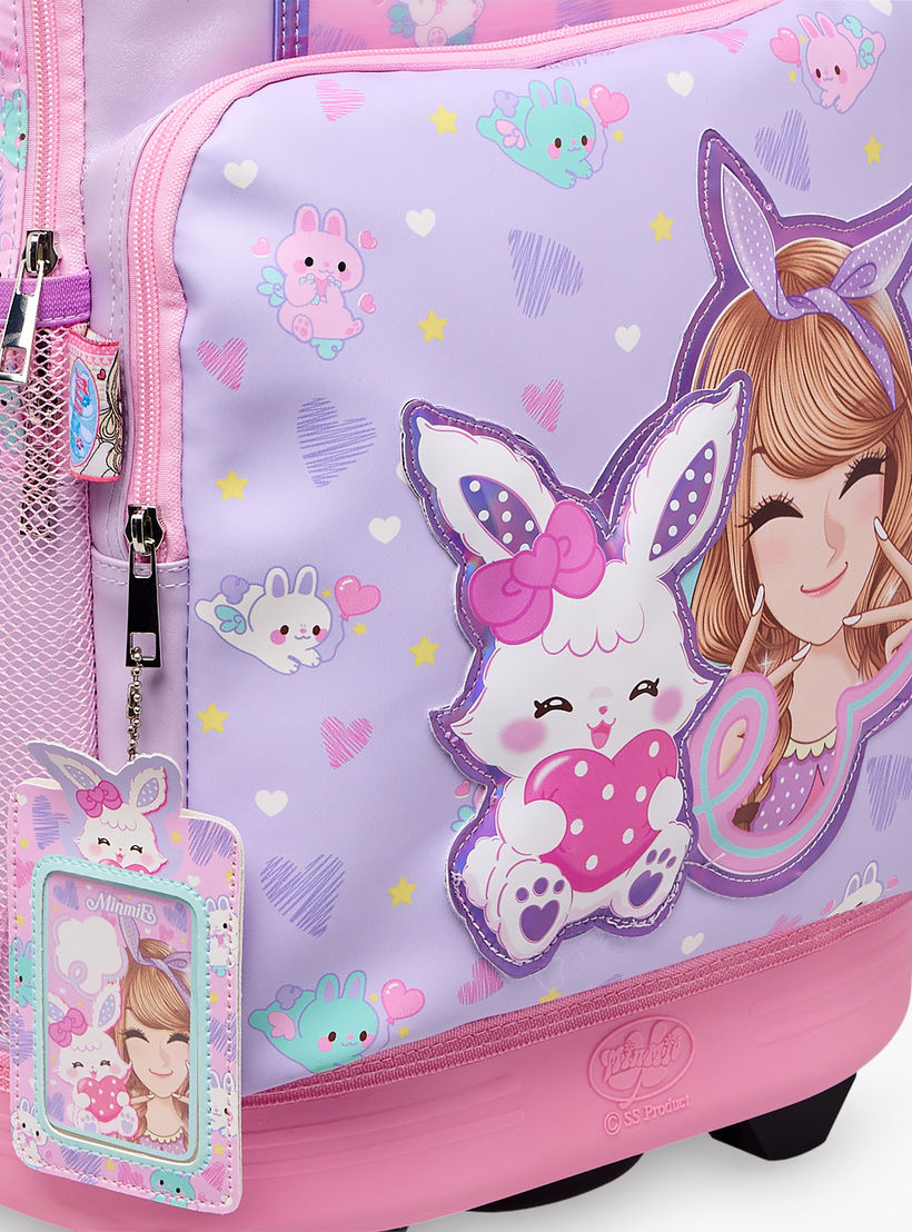 Minmie Printed Trolley Backpack for Girls 8-13 Years with Adjustable Shoulder Straps - 18 inches-school-bagsandbackpacks-trolleybags-image-5