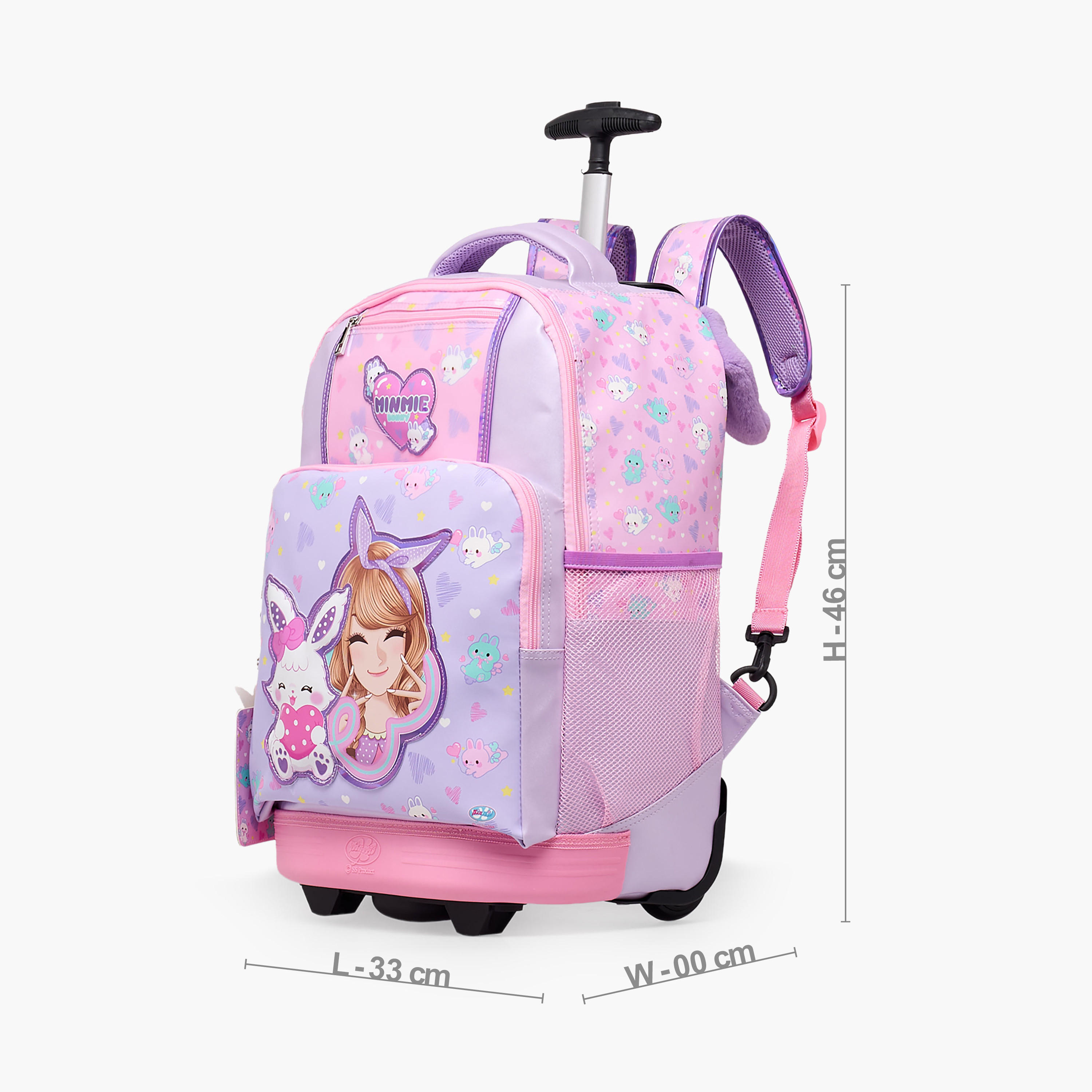 Minmie Printed Trolley Backpack for Girls 8-13 Years with Adjustable Shoulder Straps - 18 inches-school-bagsandbackpacks-trolleybags-image-8