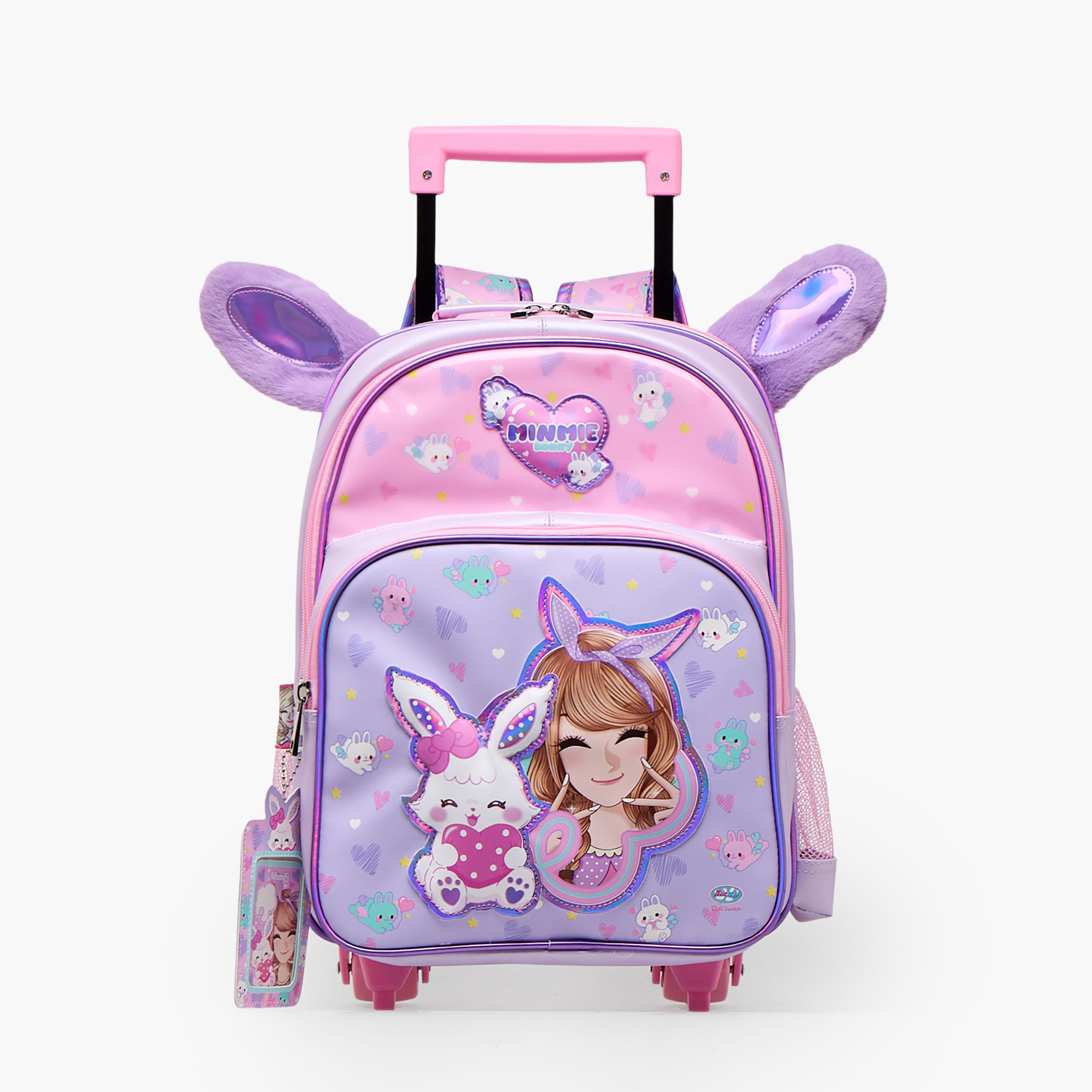 Minmie Printed Trolley Backpack for Girls 5-8 Years with Adjustable Shoulder Straps - 14 inches-school-bagsandbackpacks-trolleybags-image-1
