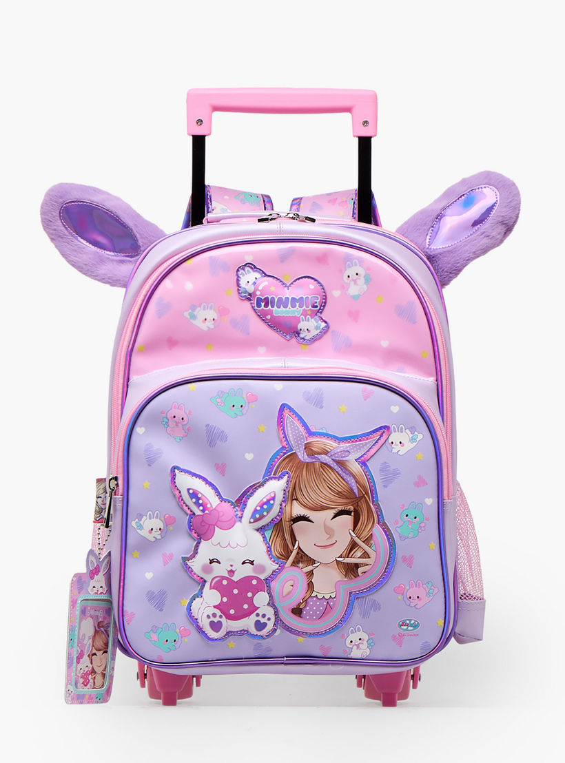 Minmie Printed Trolley Backpack for Girls 5-8 Years with Adjustable Shoulder Straps - 14 inches-school-bagsandbackpacks-trolleybags-image-1