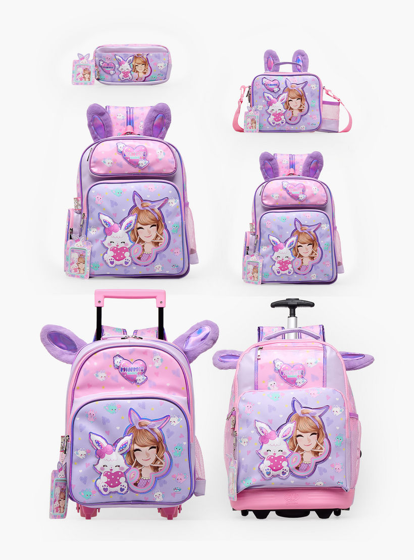 Minmie Printed Trolley Backpack for Girls 5-8 Years with Adjustable Shoulder Straps - 14 inches-school-bagsandbackpacks-trolleybags-image-12