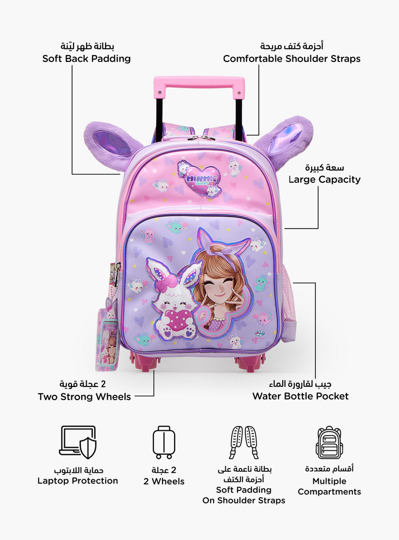 Minmie Printed Trolley Backpack for Girls 5-8 Years with Adjustable Shoulder Straps - 14 inches-school-bagsandbackpacks-trolleybags-image-2