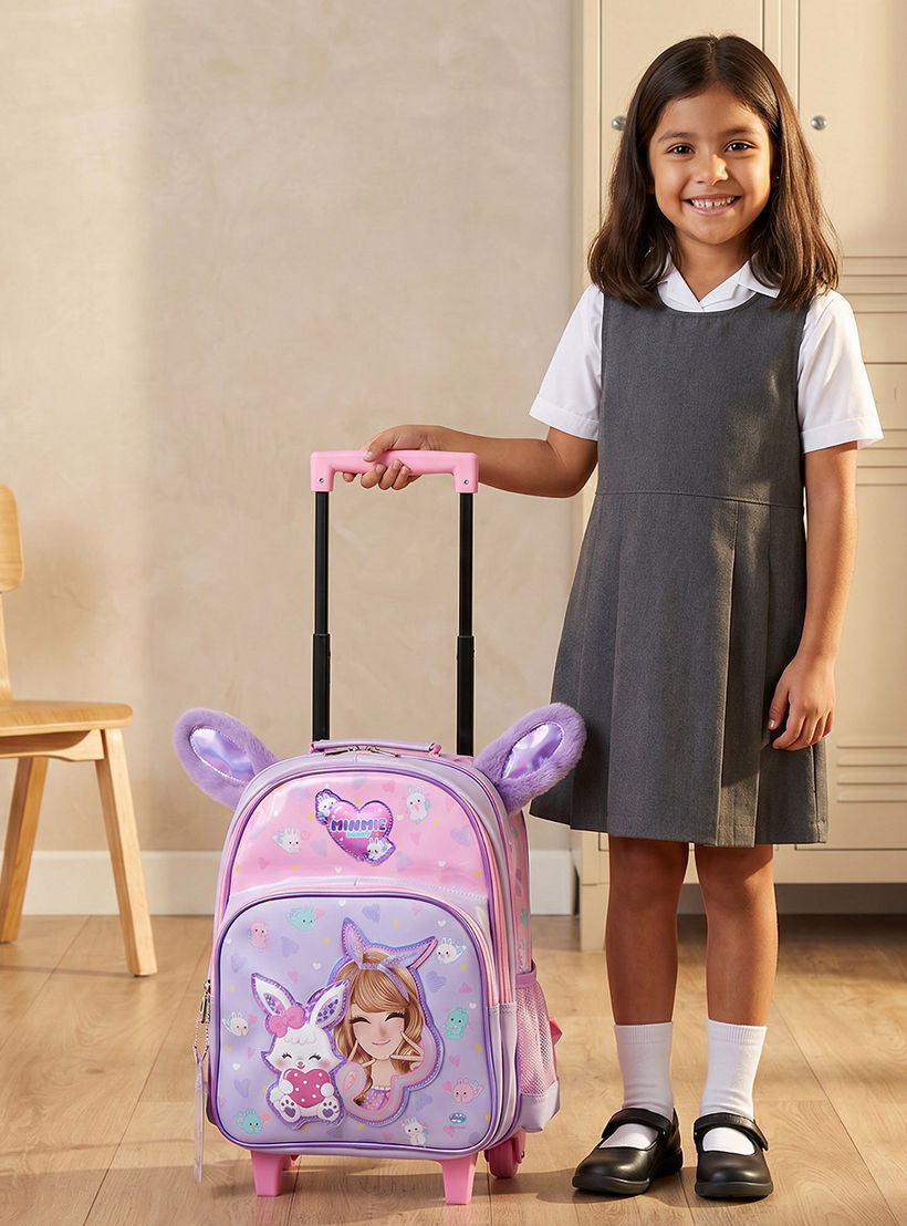 Minmie Printed Trolley Backpack for Girls 5-8 Years with Adjustable Shoulder Straps - 14 inches-school-bagsandbackpacks-trolleybags-image-3