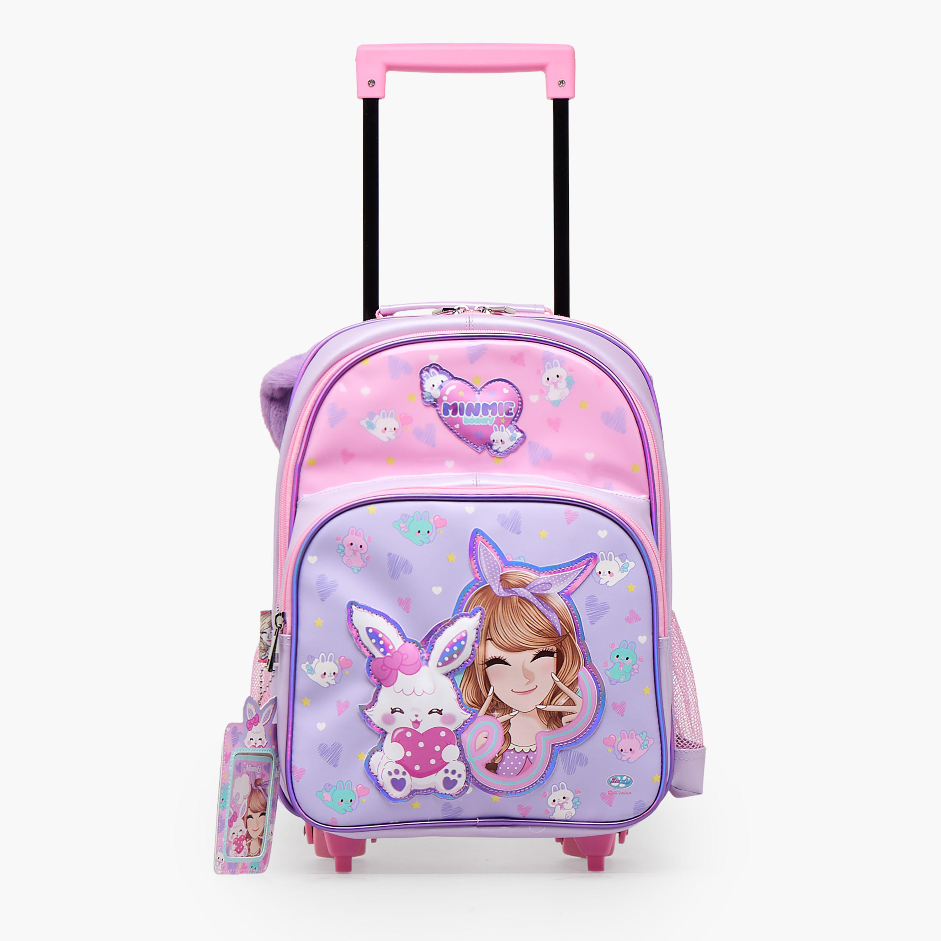 Minmie Printed Trolley Backpack for Girls 5-8 Years with Adjustable Shoulder Straps - 14 inches-school-bagsandbackpacks-trolleybags-image-4