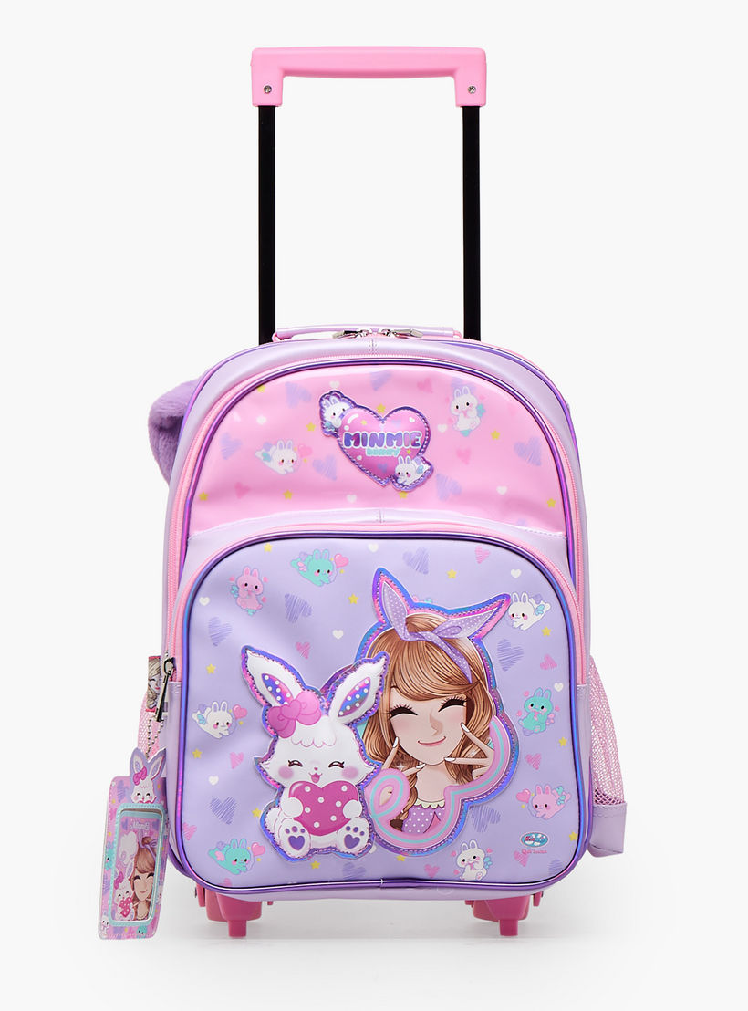 Minmie Printed Trolley Backpack for Girls 5-8 Years with Adjustable Shoulder Straps - 14 inches-school-bagsandbackpacks-trolleybags-image-4