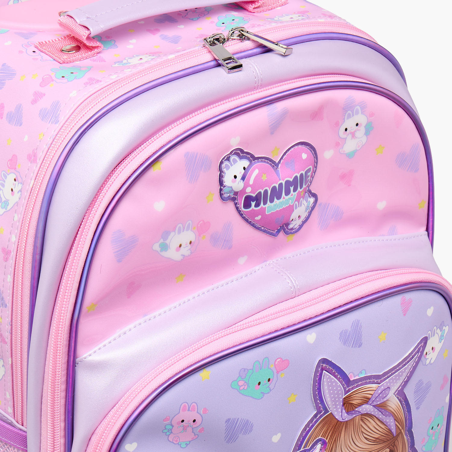 Minmie Printed Trolley Backpack for Girls 5-8 Years with Adjustable Shoulder Straps - 14 inches-school-bagsandbackpacks-trolleybags-image-5