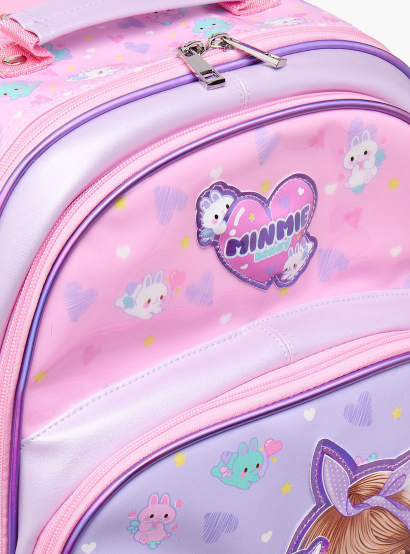 Minmie Printed Trolley Backpack for Girls 5-8 Years with Adjustable Shoulder Straps - 14 inches-school-bagsandbackpacks-trolleybags-image-5