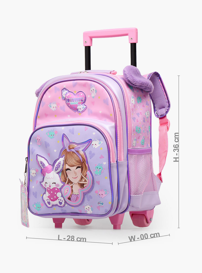 Minmie Printed Trolley Backpack for Girls 5-8 Years with Adjustable Shoulder Straps - 14 inches-school-bagsandbackpacks-trolleybags-image-8