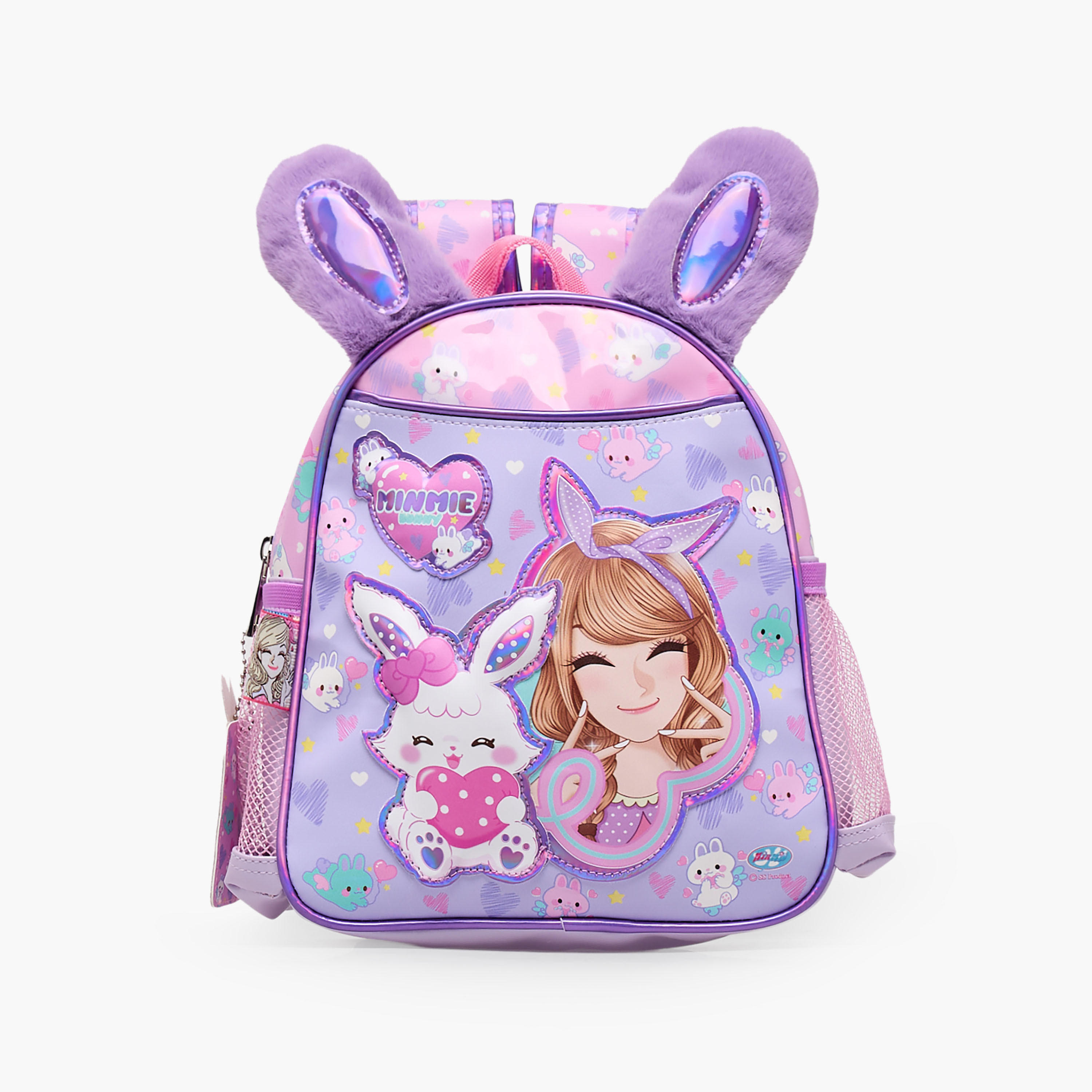 شنطة مدرسية بطبعات أرنب وحمالات كتف مبطنة للبنات 5-8 سنوات من مينمي - 10 بوصات-school-bagsandbackpacks-backpacks-image-1
