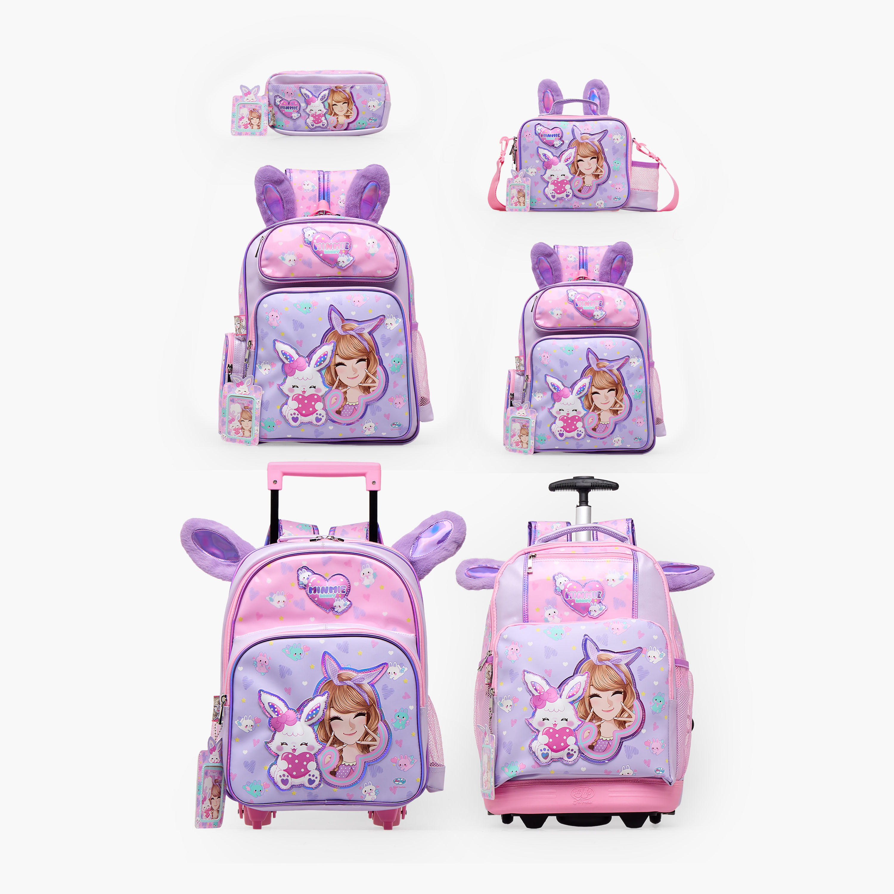 شنطة مدرسية بطبعات أرنب وحمالات كتف مبطنة للبنات 5-8 سنوات من مينمي - 10 بوصات-school-bagsandbackpacks-backpacks-image-10