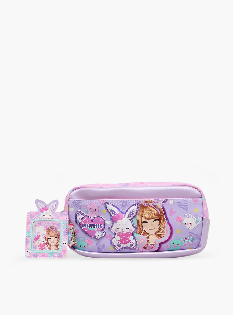 Minmie Bunny Print Pencil Pouch with Zip Closure-school-stationery-pencilcases-image-1