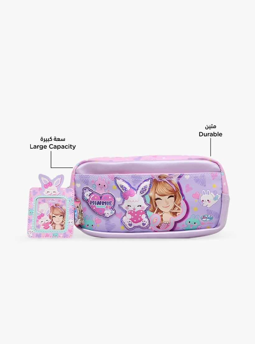 Minmie Bunny Print Pencil Pouch with Zip Closure-school-stationery-pencilcases-image-2