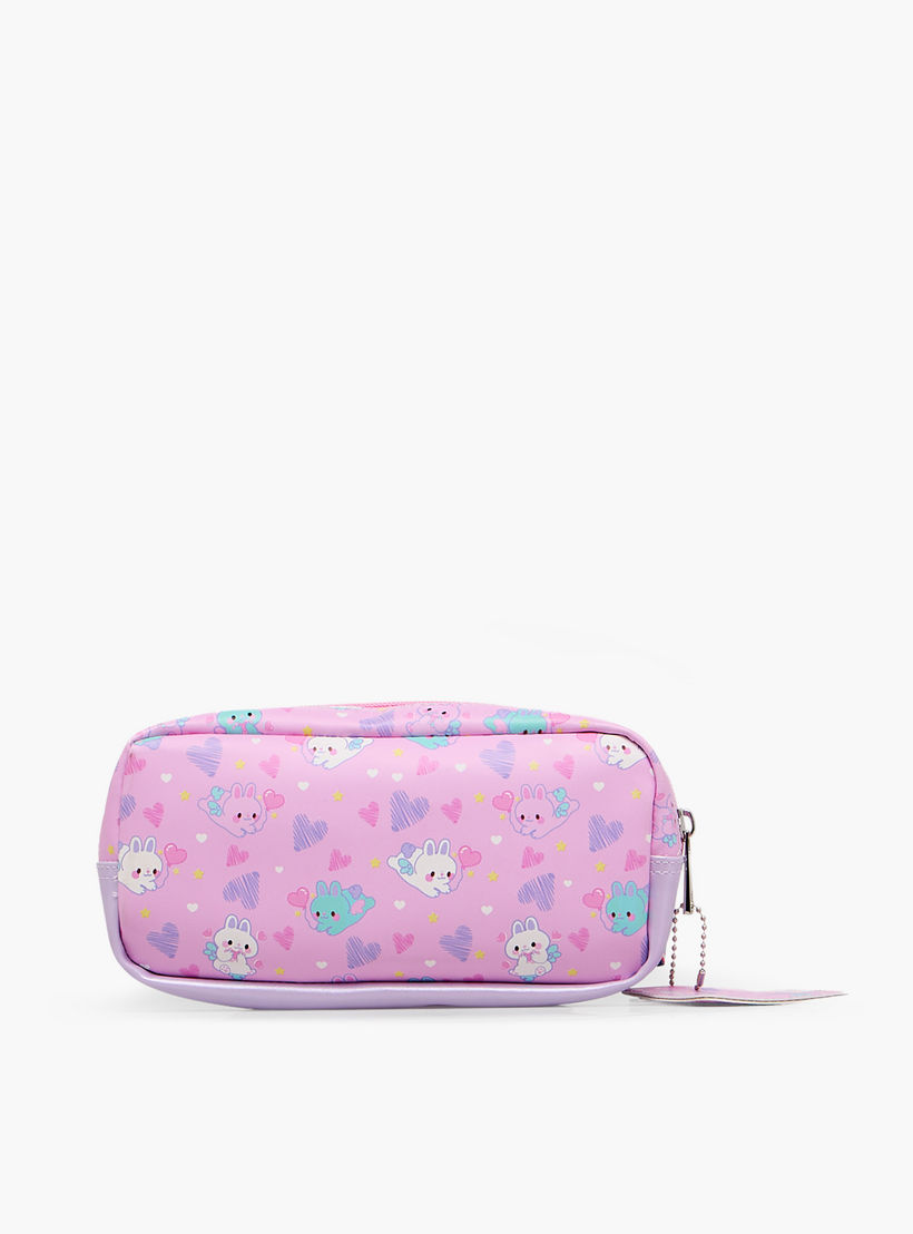 Minmie Bunny Print Pencil Pouch with Zip Closure-school-stationery-pencilcases-image-3