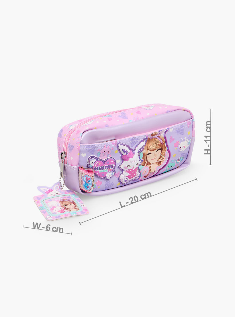 Minmie Bunny Print Pencil Pouch with Zip Closure-school-stationery-pencilcases-image-4