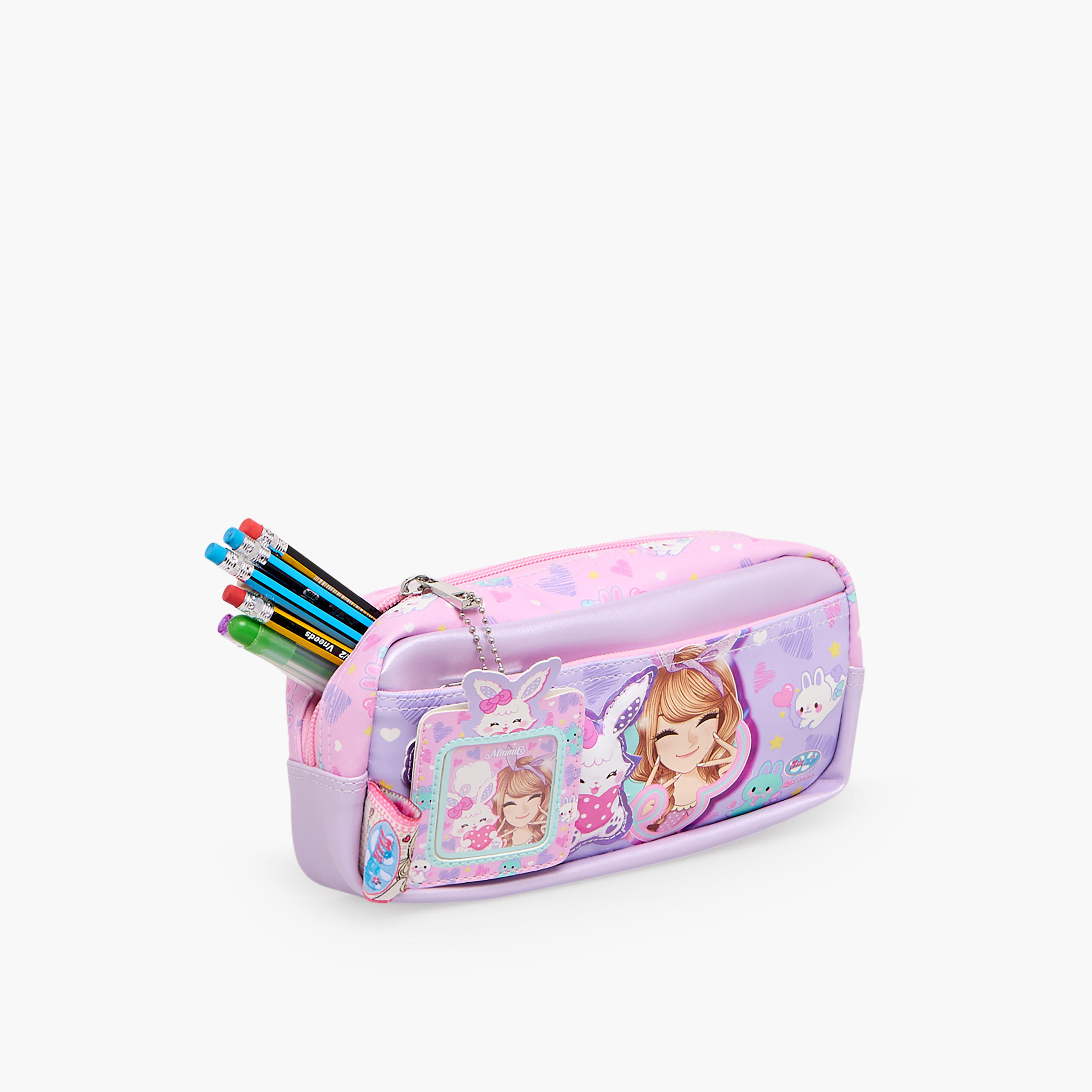 Minmie Bunny Print Pencil Pouch with Zip Closure-school-stationery-pencilcases-image-5