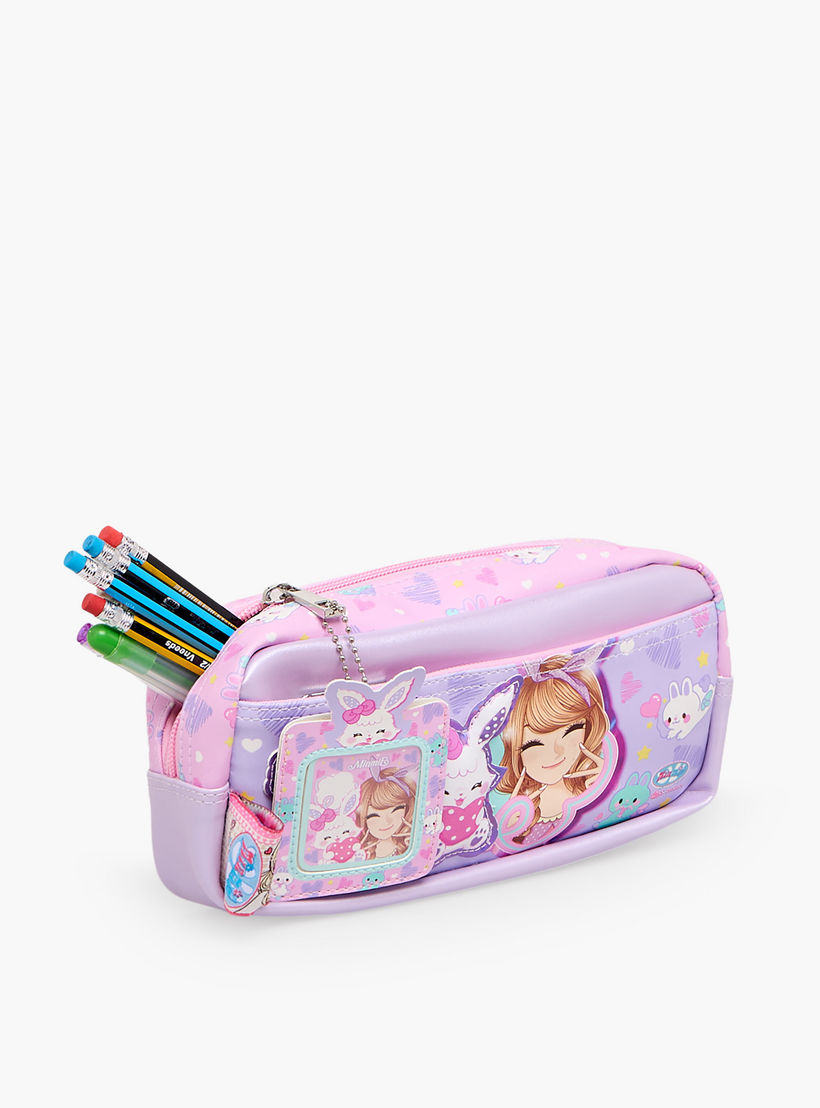 Minmie Bunny Print Pencil Pouch with Zip Closure-school-stationery-pencilcases-image-5