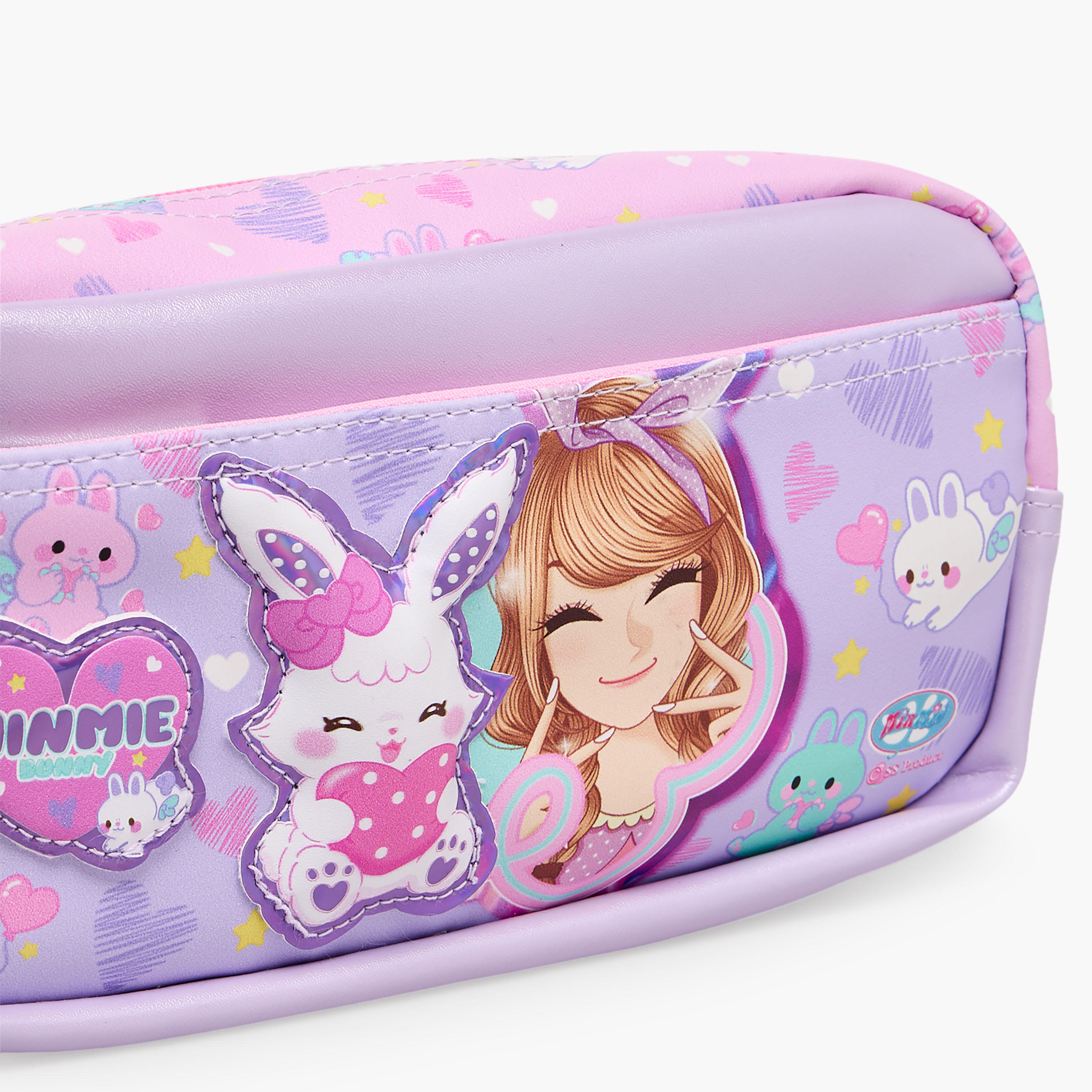 Minmie Bunny Print Pencil Pouch with Zip Closure-school-stationery-pencilcases-image-6