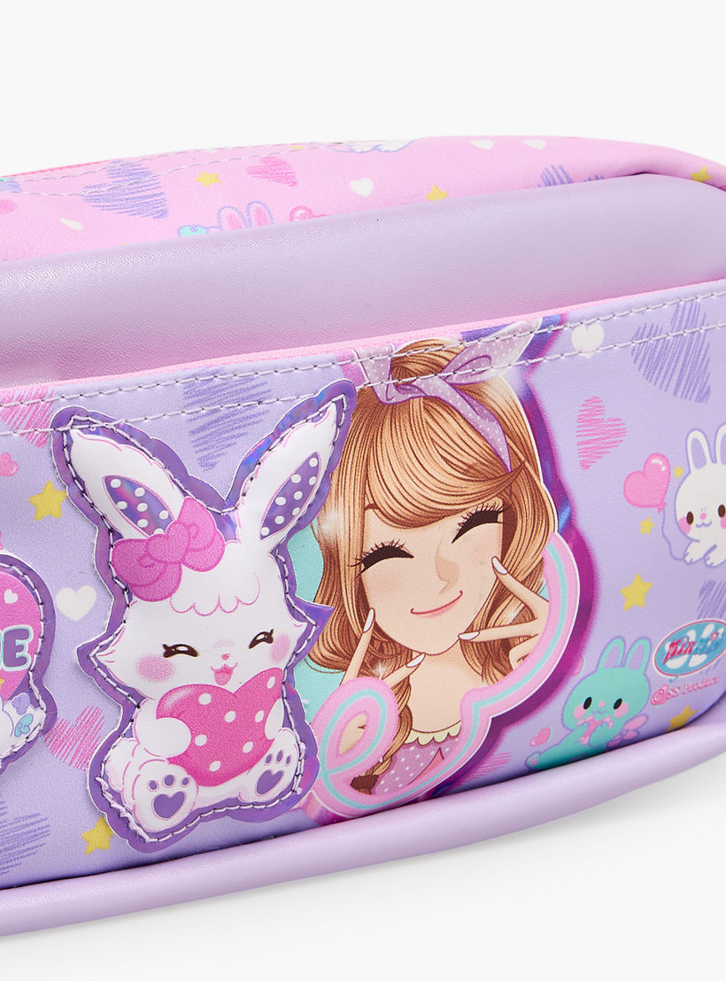 Minmie Bunny Print Pencil Pouch with Zip Closure-school-stationery-pencilcases-image-6