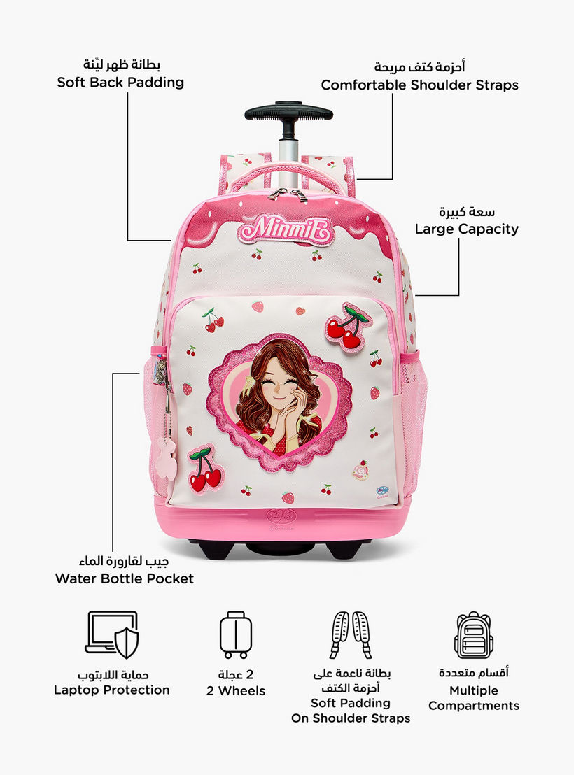 Minmie Printed Trolley Backpack for Girls 8-13 Years with Adjustable Shoulder Straps - 18 inches-school-bagsandbackpacks-trolleybags-image-2