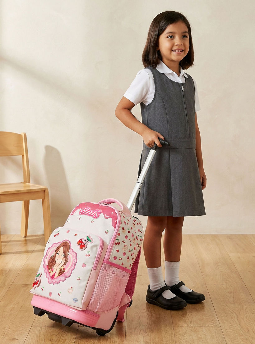 Minmie Printed Trolley Backpack for Girls 8-13 Years with Adjustable Shoulder Straps - 18 inches-school-bagsandbackpacks-trolleybags-image-3