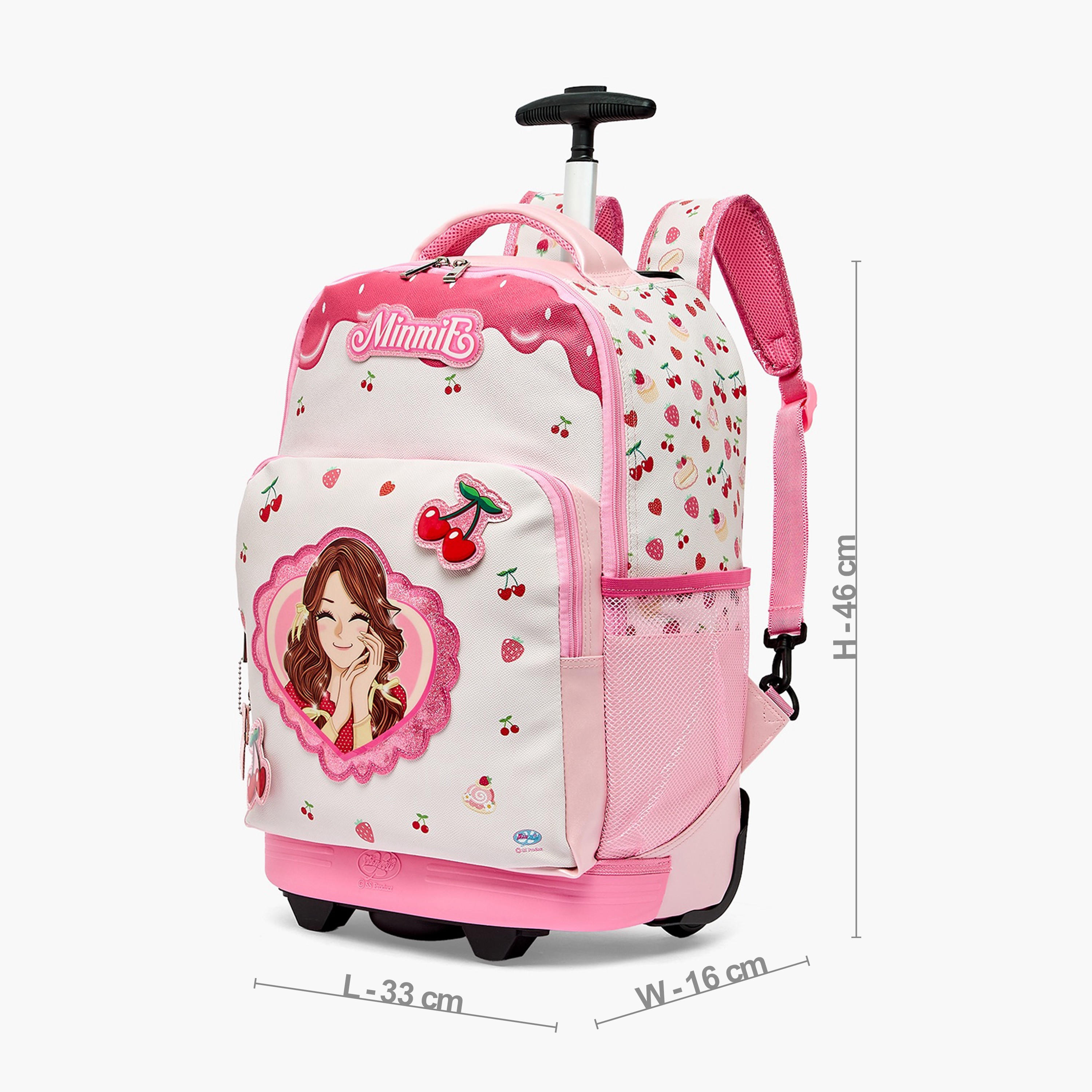 Minmie Printed Trolley Backpack for Girls 8-13 Years with Adjustable Shoulder Straps - 18 inches-school-bagsandbackpacks-trolleybags-image-9