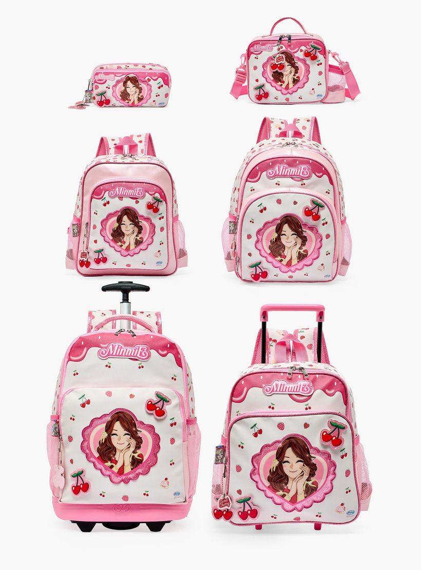 Minmie Printed Trolley Backpack for Girls 5-8 Years with Adjustable Shoulder Straps - 12 inches-school-bagsandbackpacks-trolleybags-image-12