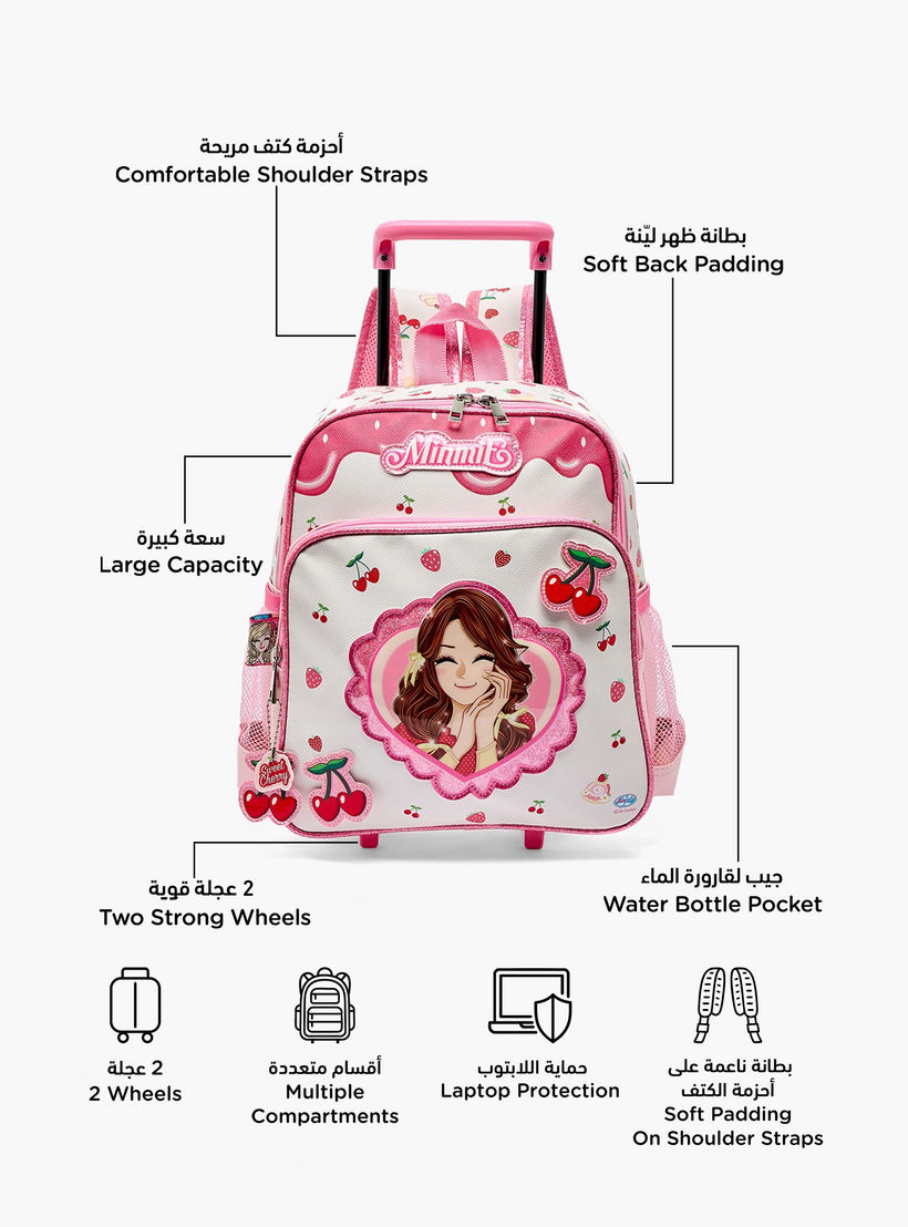 Minmie Printed Trolley Backpack for Girls 5-8 Years with Adjustable Shoulder Straps - 12 inches-school-bagsandbackpacks-trolleybags-image-2