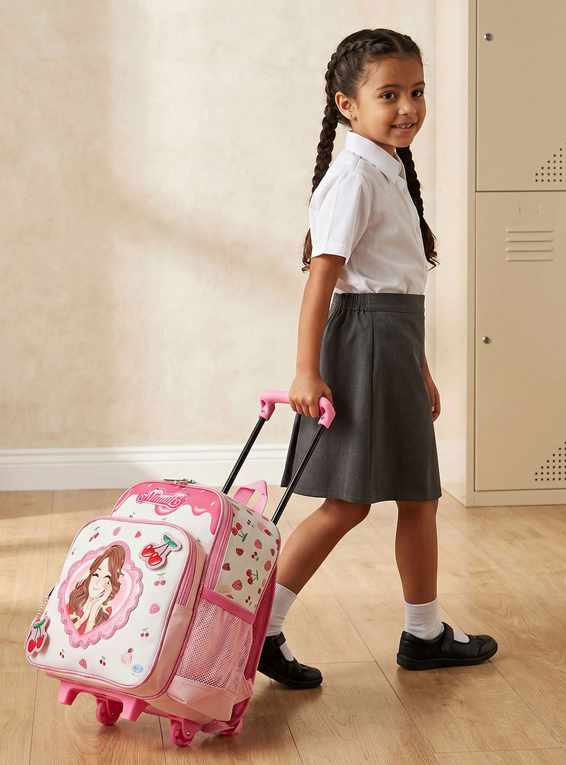 Minmie Printed Trolley Backpack for Girls 5-8 Years with Adjustable Shoulder Straps - 12 inches-school-bagsandbackpacks-trolleybags-image-3