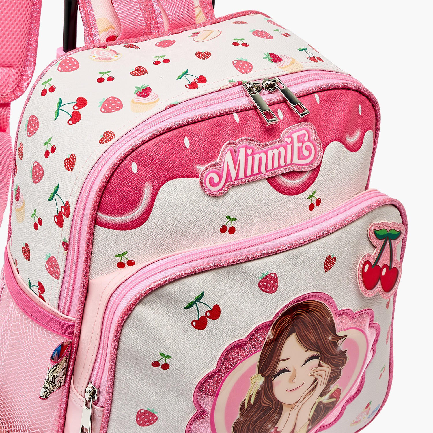 Minmie Printed Trolley Backpack for Girls 5-8 Years with Adjustable Shoulder Straps - 12 inches-school-bagsandbackpacks-trolleybags-image-5