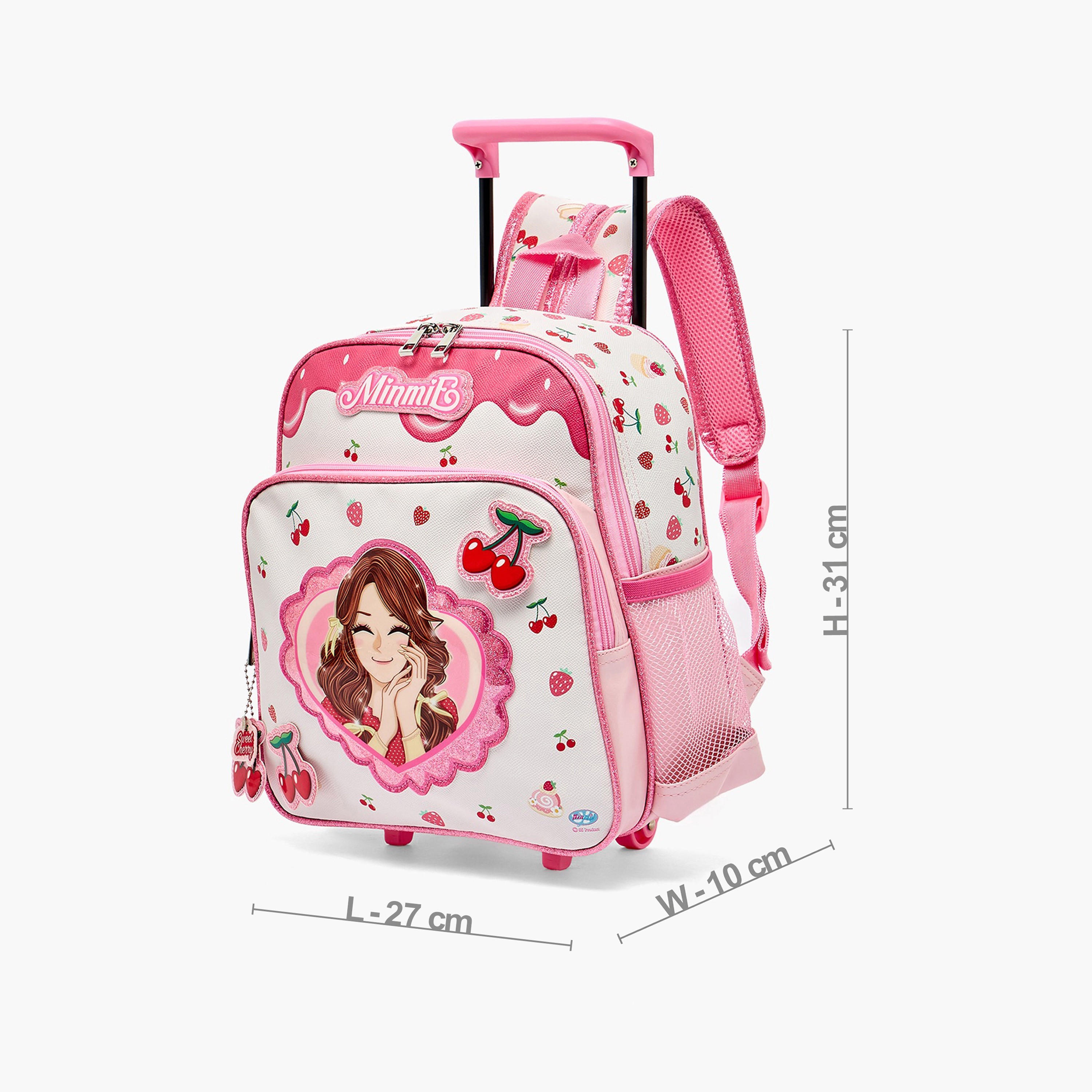 Minmie Printed Trolley Backpack for Girls 5-8 Years with Adjustable Shoulder Straps - 12 inches-school-bagsandbackpacks-trolleybags-image-8