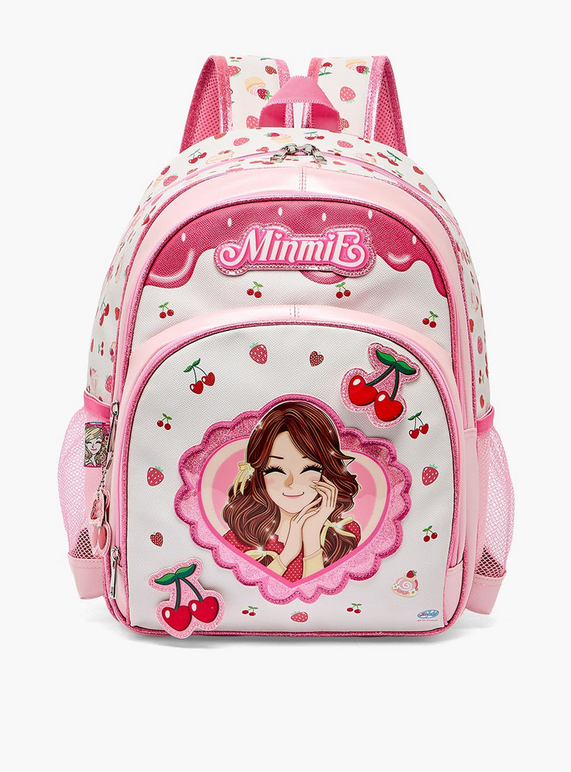 Minmie Cherry Print Backpack for Girls 5-8 Years with Adjustable Shoulder Straps - 16 inches-school-bagsandbackpacks-backpacks-image-1