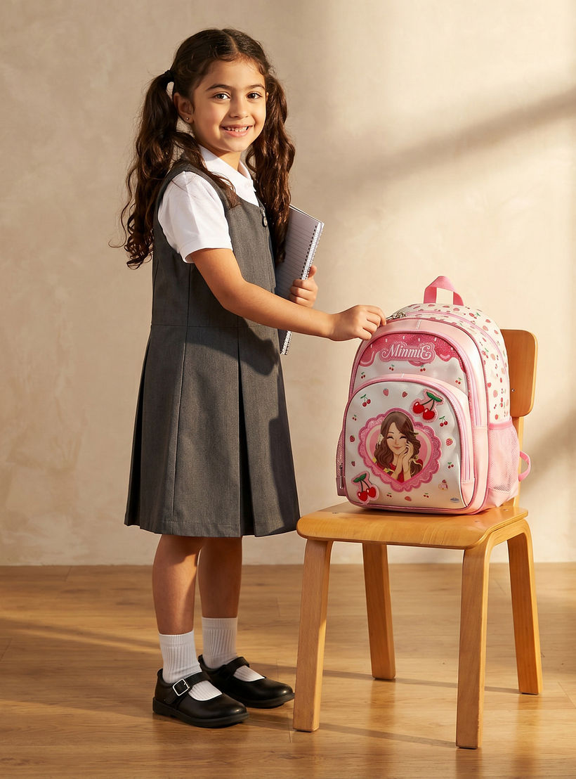 Minmie Cherry Print Backpack for Girls 5-8 Years with Adjustable Shoulder Straps - 16 inches-school-bagsandbackpacks-backpacks-image-3