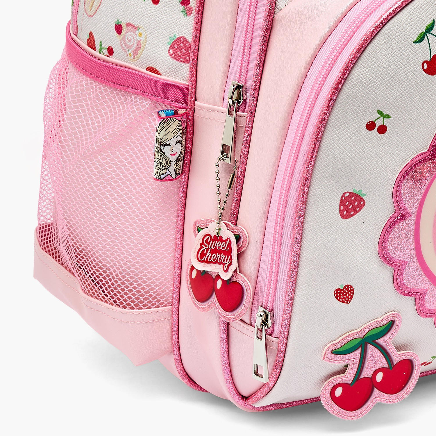 Minmie Cherry Print Backpack for Girls 5-8 Years with Adjustable Shoulder Straps - 16 inches-school-bagsandbackpacks-backpacks-image-4