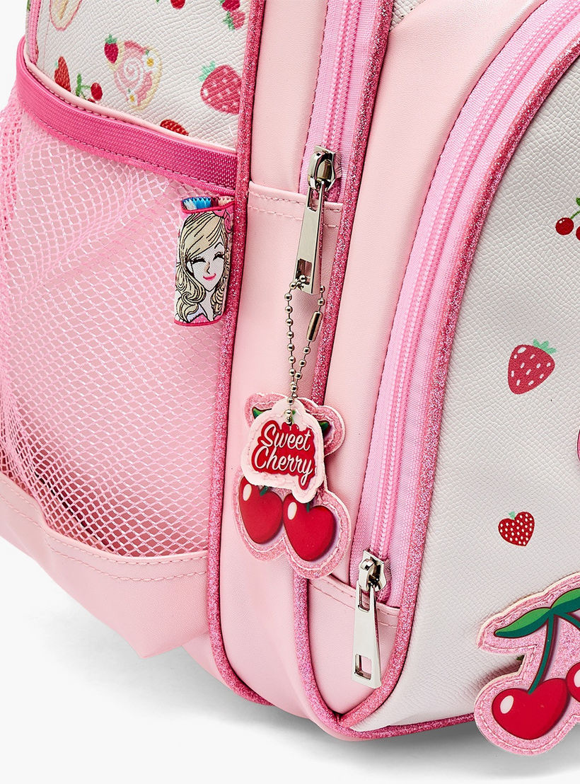 Minmie Cherry Print Backpack for Girls 5-8 Years with Adjustable Shoulder Straps - 16 inches-school-bagsandbackpacks-backpacks-image-4