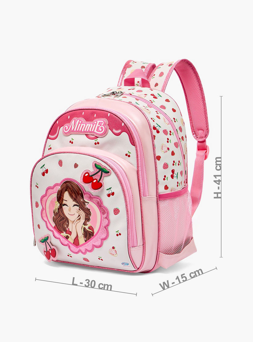 Minmie Cherry Print Backpack for Girls 5-8 Years with Adjustable Shoulder Straps - 16 inches-school-bagsandbackpacks-backpacks-image-7