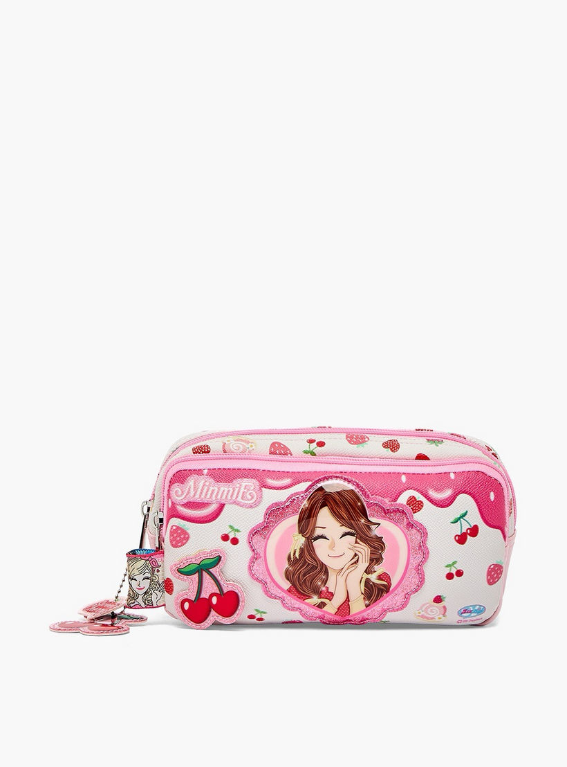 Minmie Cherry Print Pencil Pouch with 2 Compartments-school-stationery-pencilcases-image-1