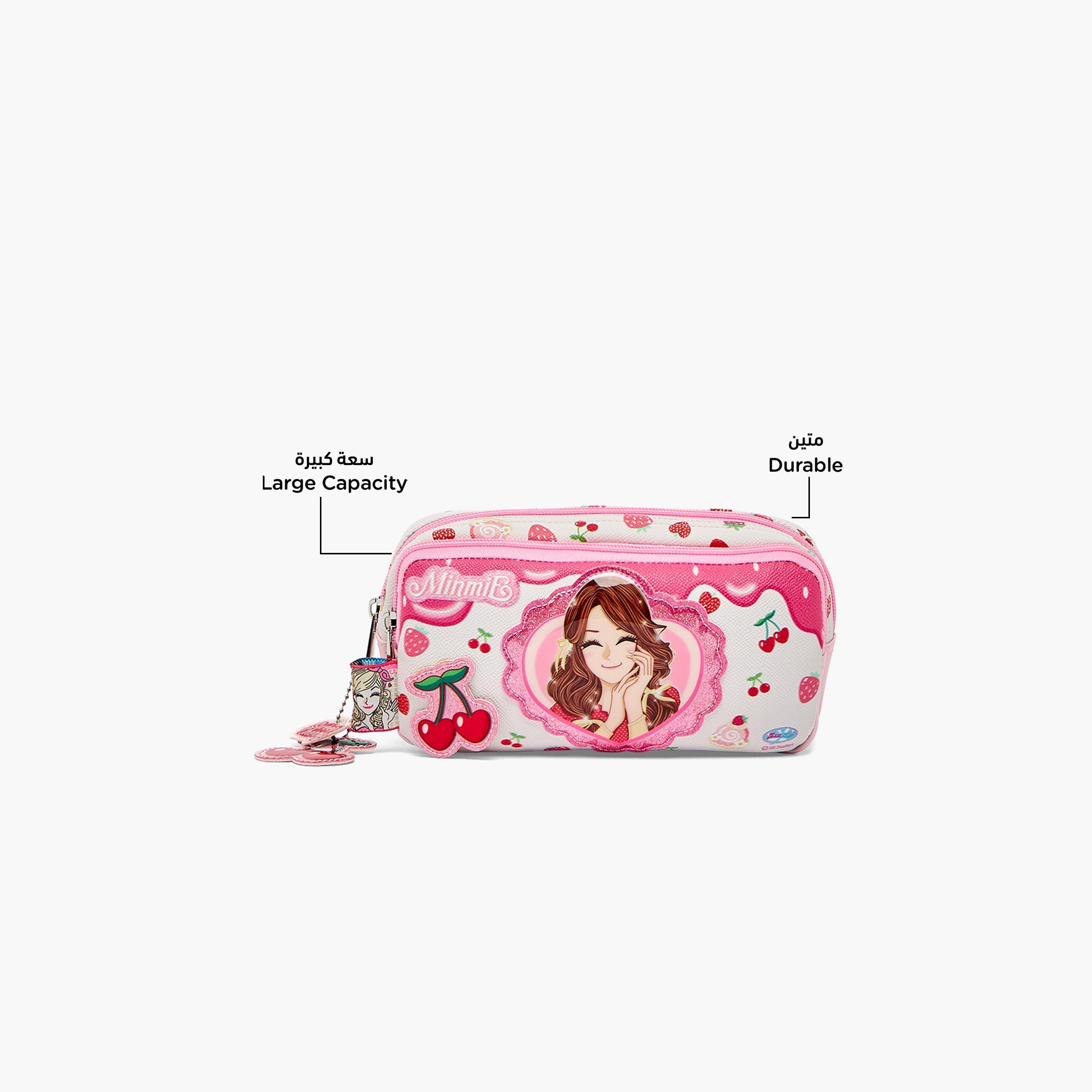 Minmie Cherry Print Pencil Pouch with 2 Compartments-school-stationery-pencilcases-image-2