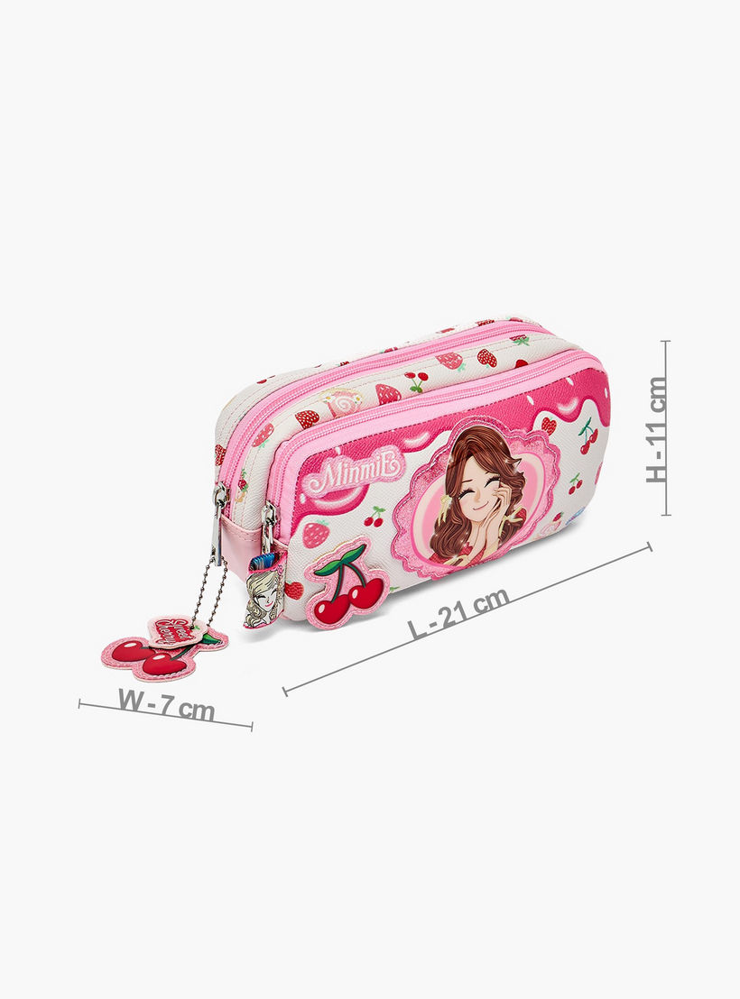 Minmie Cherry Print Pencil Pouch with 2 Compartments-school-stationery-pencilcases-image-4