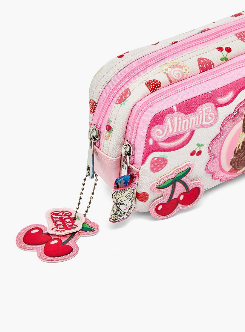 Minmie Cherry Print Pencil Pouch with 2 Compartments-school-stationery-pencilcases-image-5
