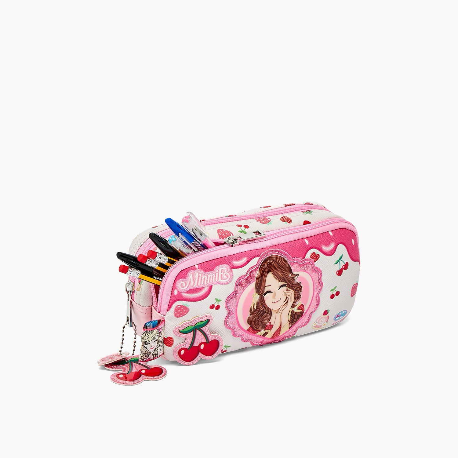 Minmie Cherry Print Pencil Pouch with 2 Compartments-school-stationery-pencilcases-image-7